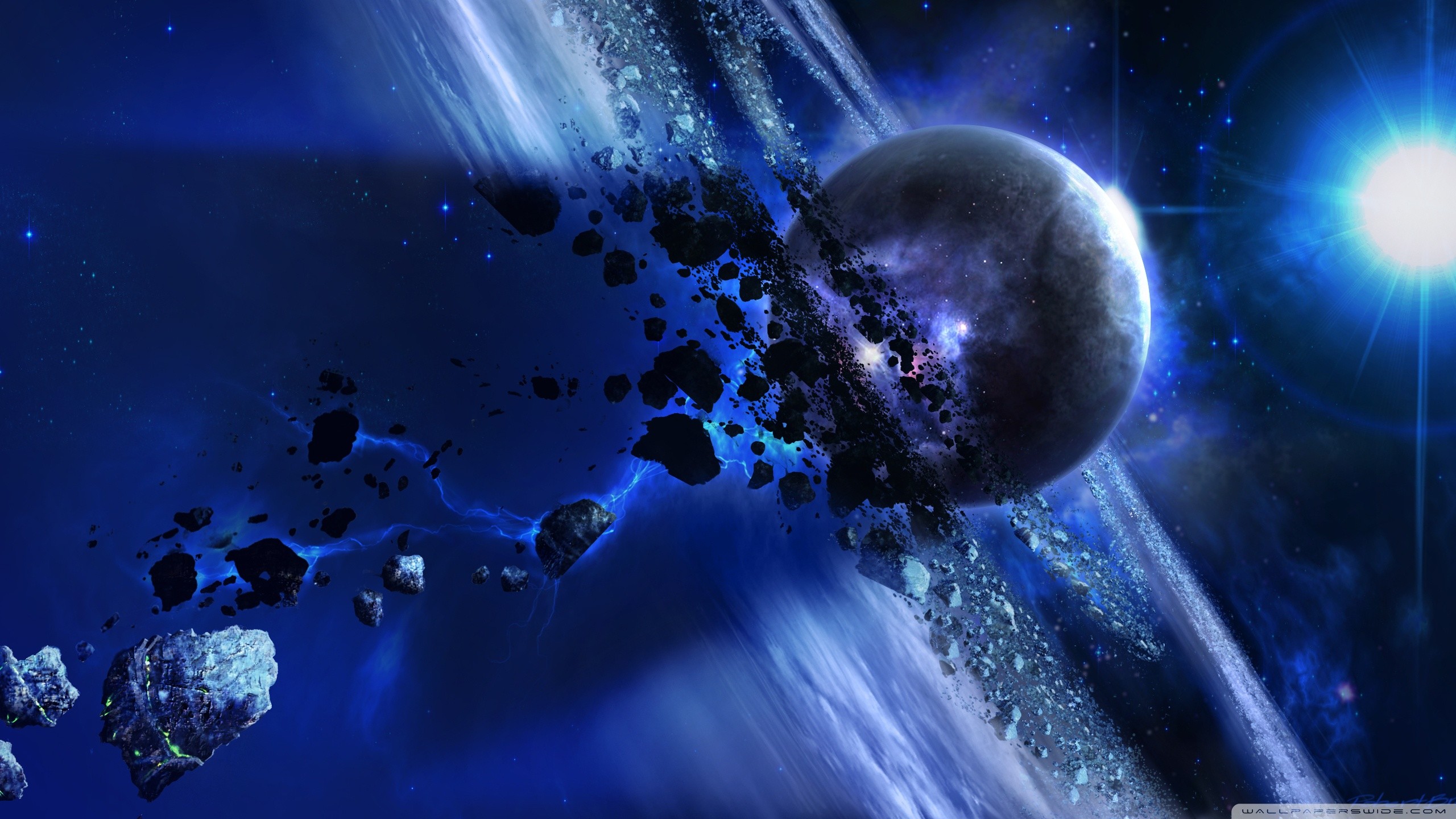 Pianeta, Asteroidi, Spazio, Fantascienza, 2560x1440, sfondo per PC