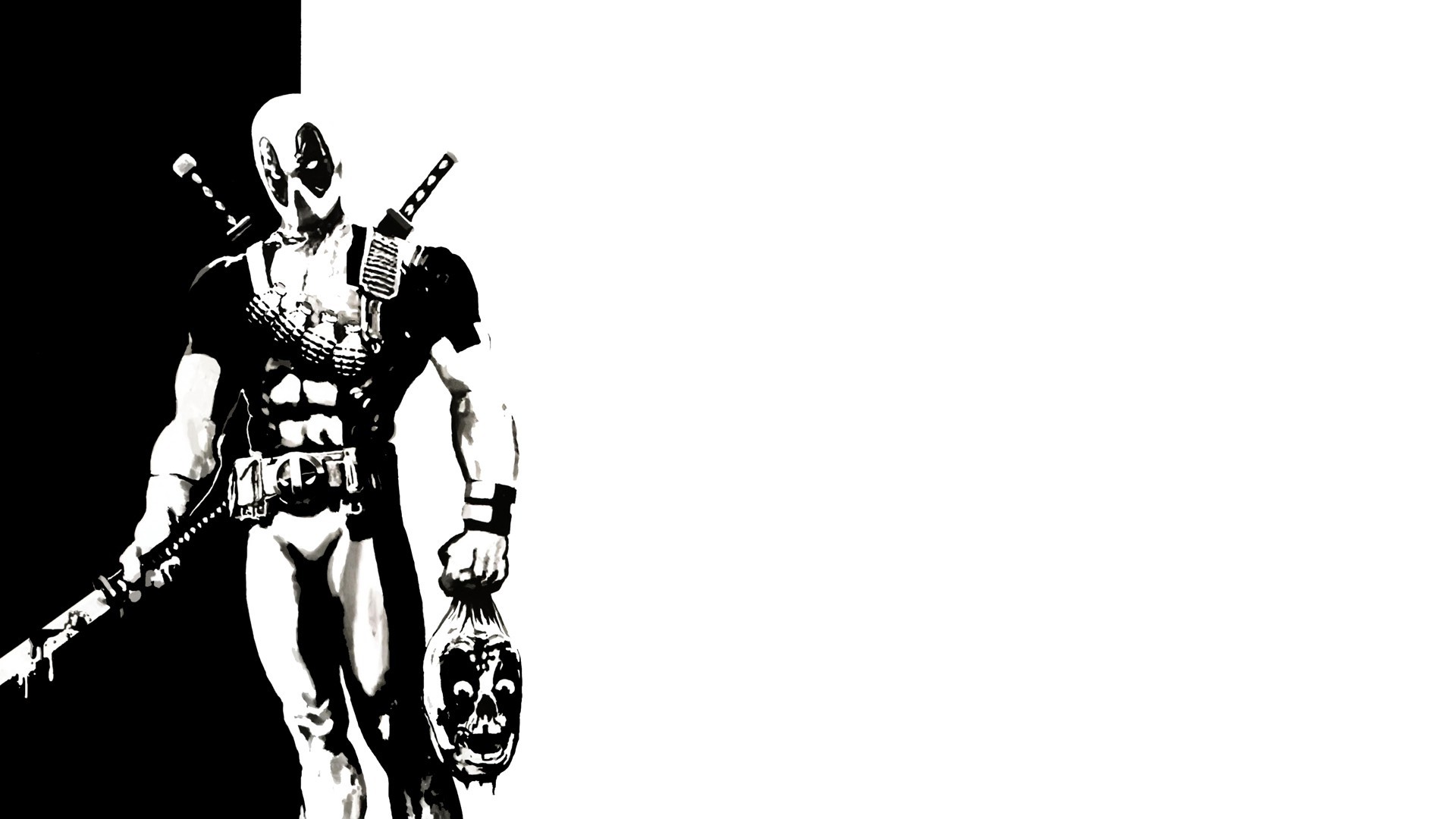 Deadpool, Bianco e nero, Fumetto, Katana, 16:9 Full HD, sfondo widescreen