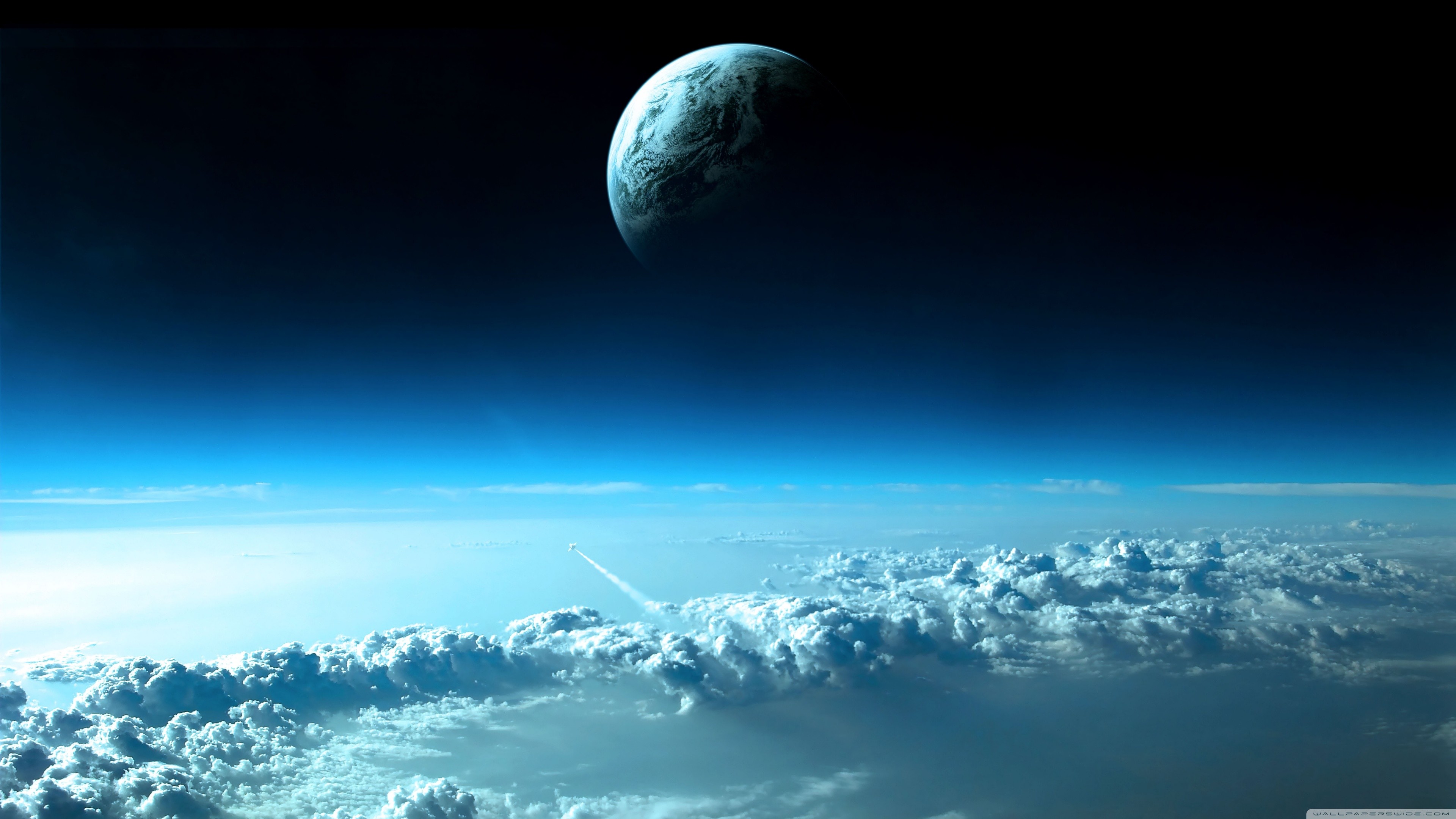 Pianeta, Sopra le nuvole, Atmosfera, Blu, 3840x2160, sfondo per PC
