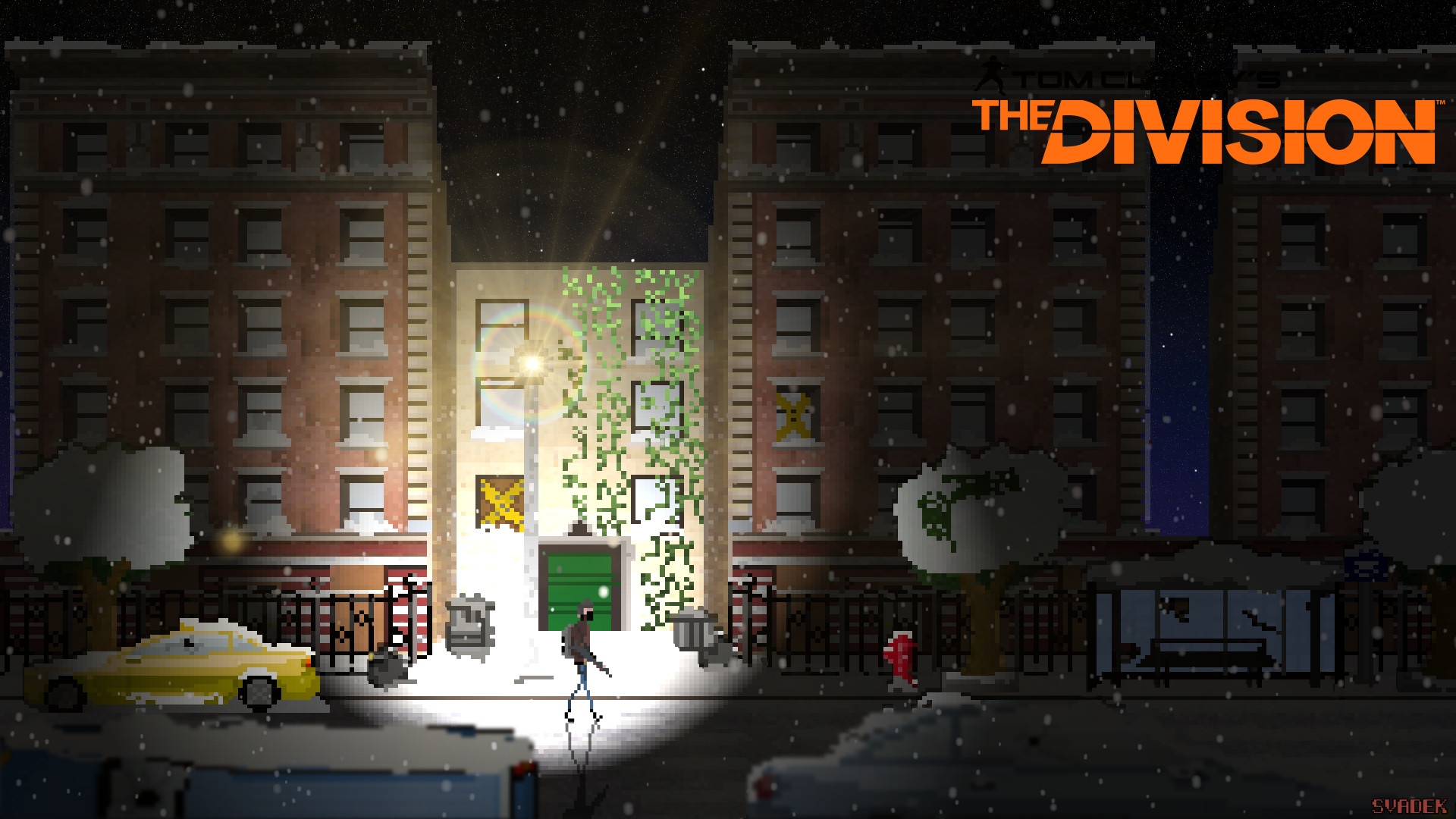 Pixel art, Tom Clancy's The Division, New York, Notte, Neve, Full HD, sfondo per PC