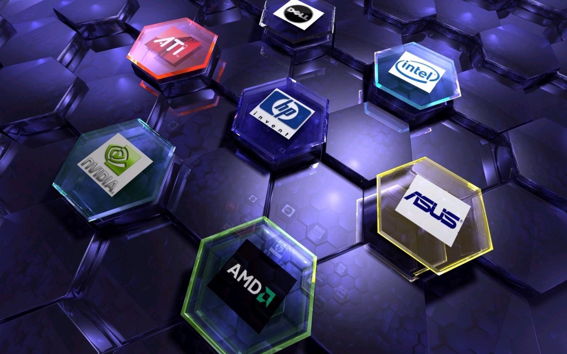 AMD, Intel, Nvidia, ASUS, HP, ATI, Esagoni, sfondo per il tuo computer