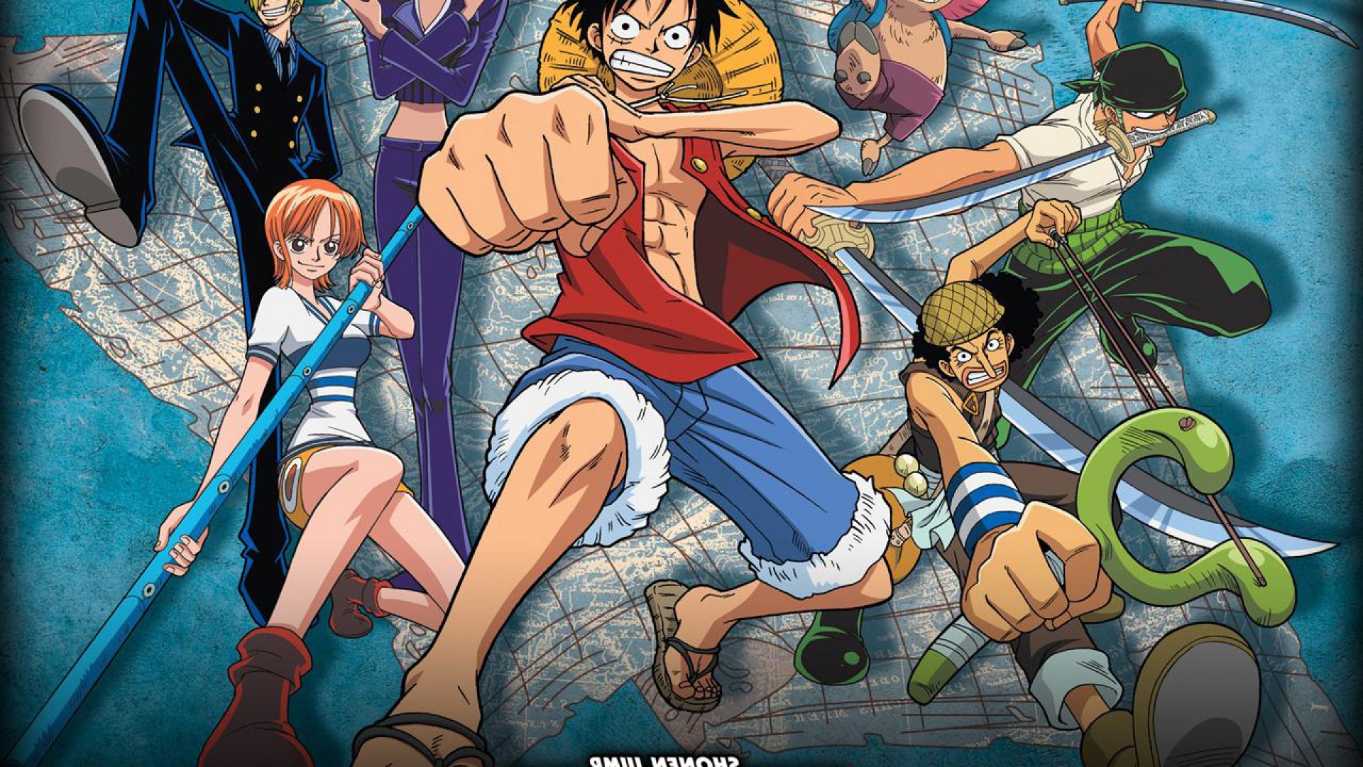 Monkey D. Rufy, Roronoa Zoro, Nami, Usopp, One Piece, 1920x1080, sfondo per PC