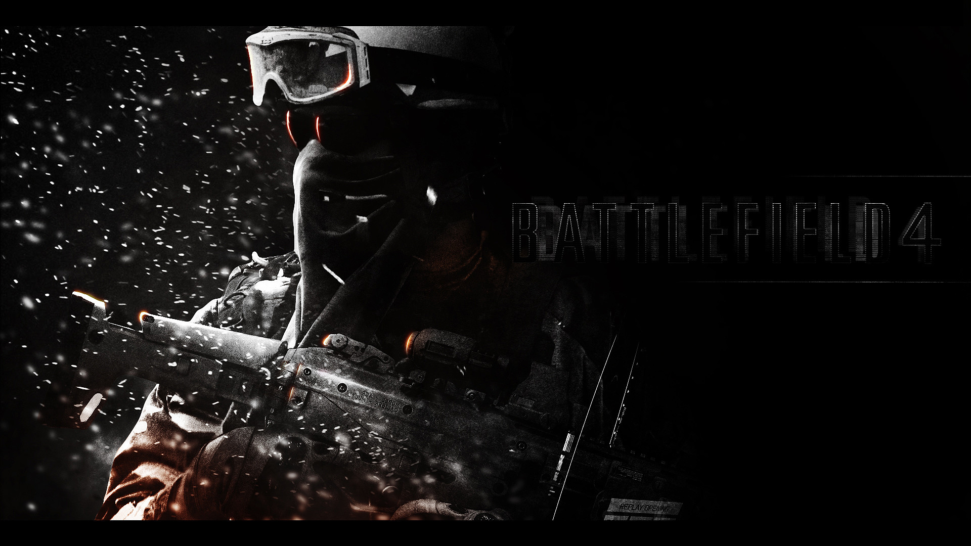 Battlefield 4, Soldato, Occhiali protettivi, Sfondo nero, Detriti, wallpaper 1920x1080