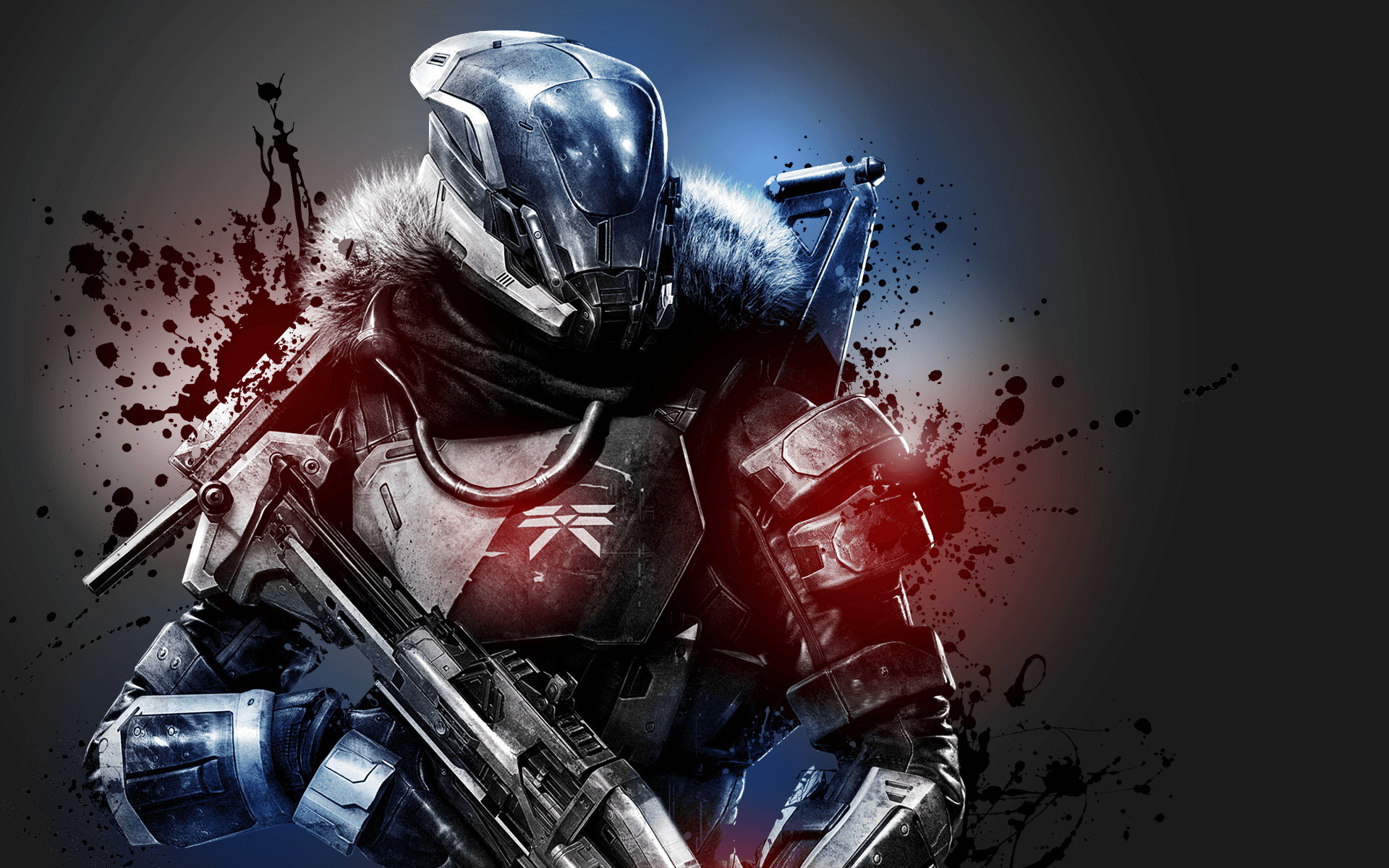 Destiny, Titano, Elmo, Schizzi di colore, Sfondo nero, Full HD, wallpaper per computer