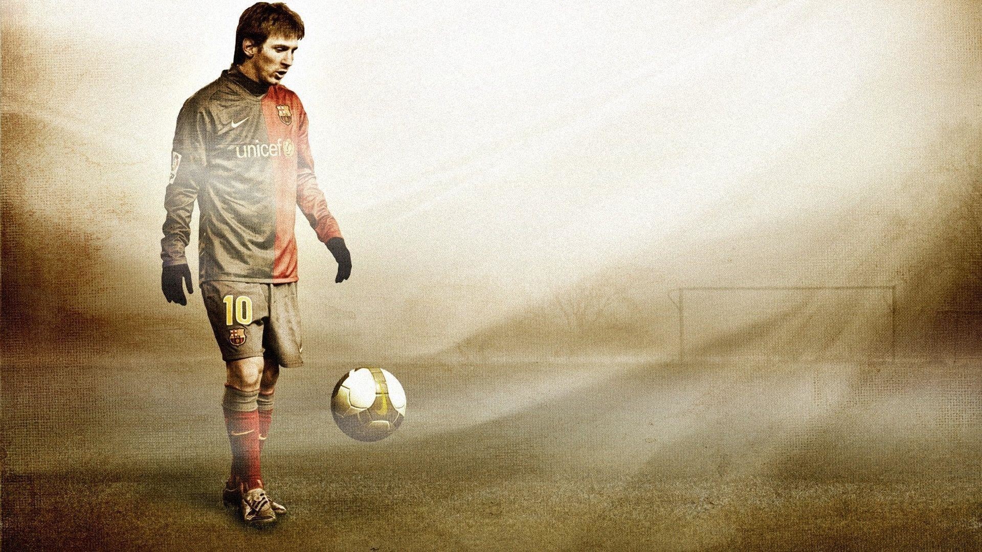 Lionel Messi, Pallone, Seppia, Nebbia, Full HD 1080p, sfondo desktop