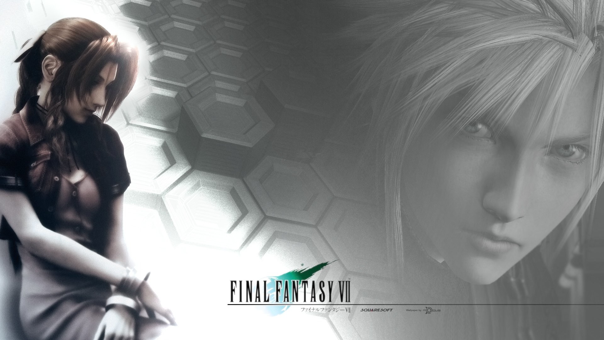 Aerith Gainsborough, Cloud Strife, Final Fantasy VII, Logo, Bianco e nero, sfondo Windows 11