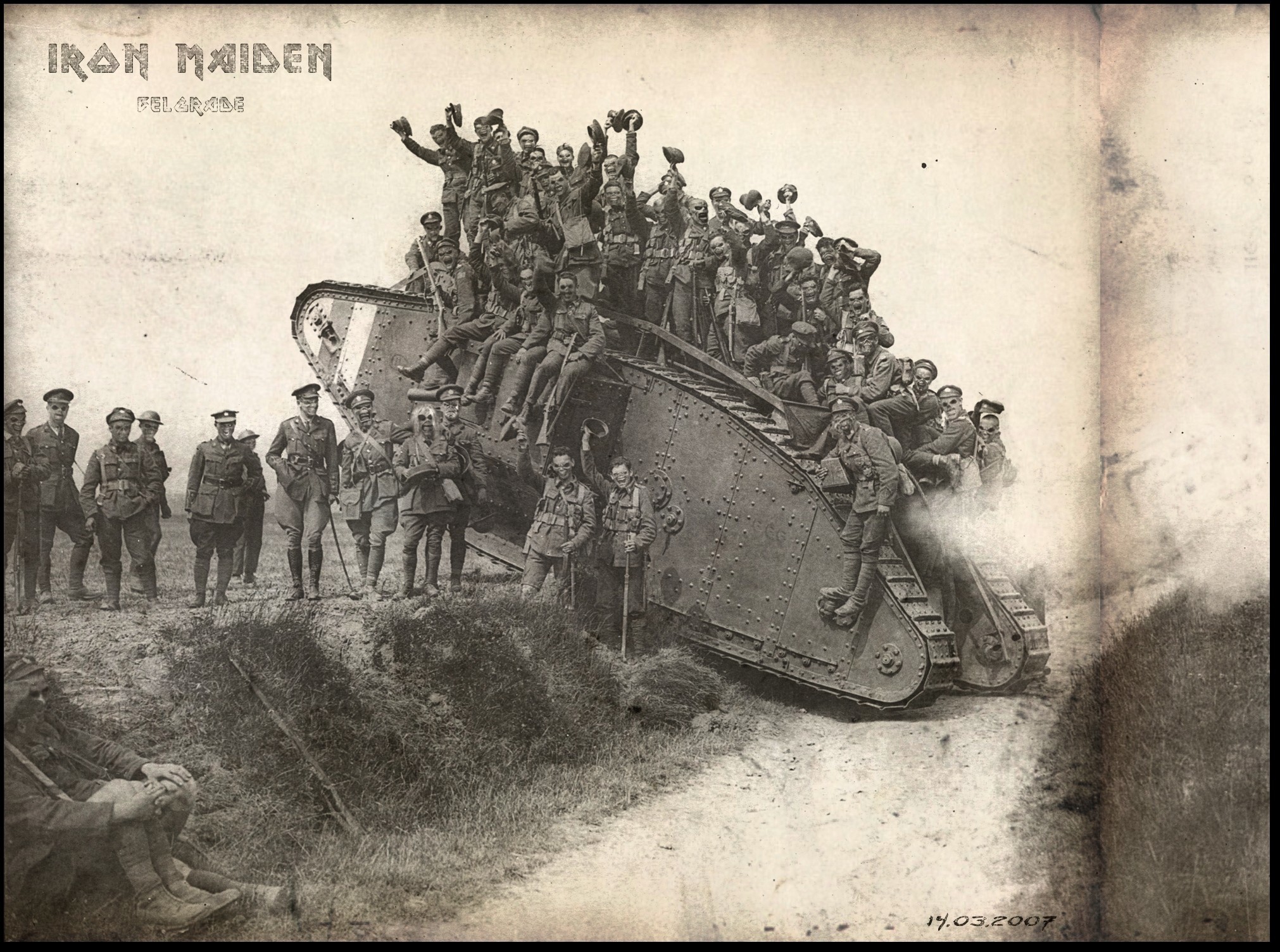 Iron Maiden, Carro armato, Prima guerra mondiale, Foto d'epoca, Seppia, sfondo iPad Full HD