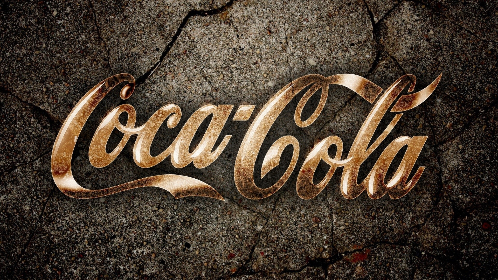 Coca-Cola, Logo dorato, Pietra incrinata, Effetto 3D, Full HD, sfondo Windows 11