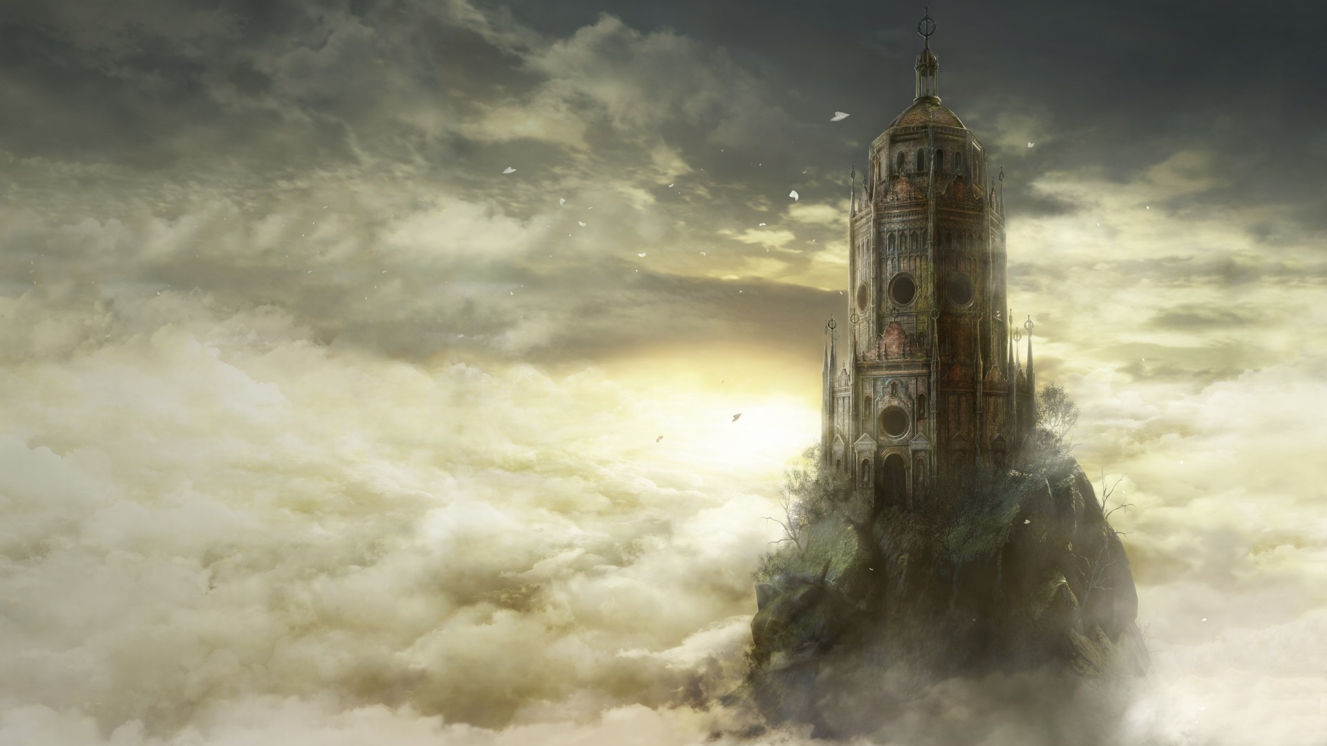 Dark Souls III, Torre, Nuvole, Paesaggio fantasy, Full HD, wallpaper per portatile