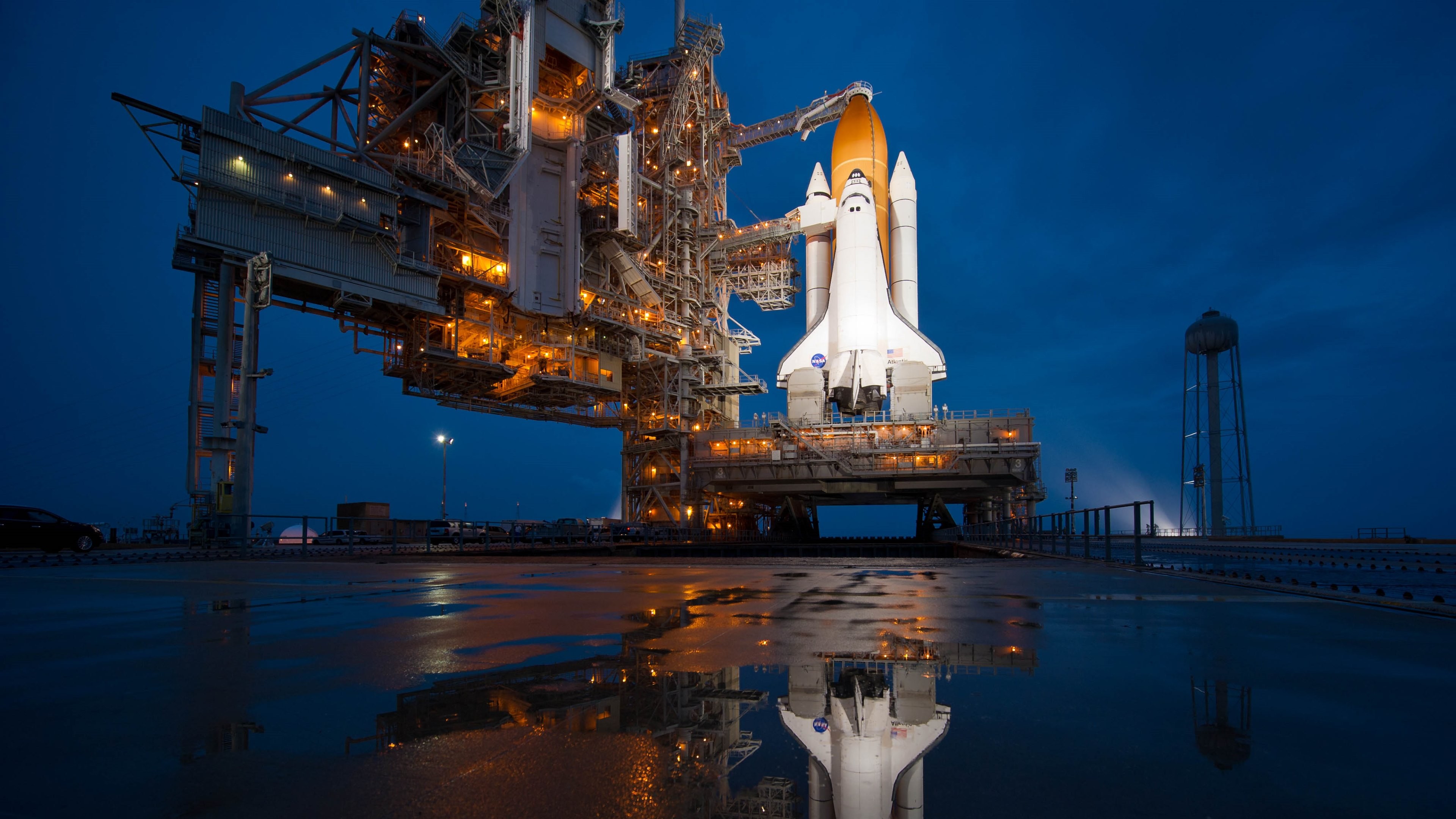 Space Shuttle, Kennedy Space Center, Rampa di lancio, Riflesso, 16:9 4K, wallpaper widescreen