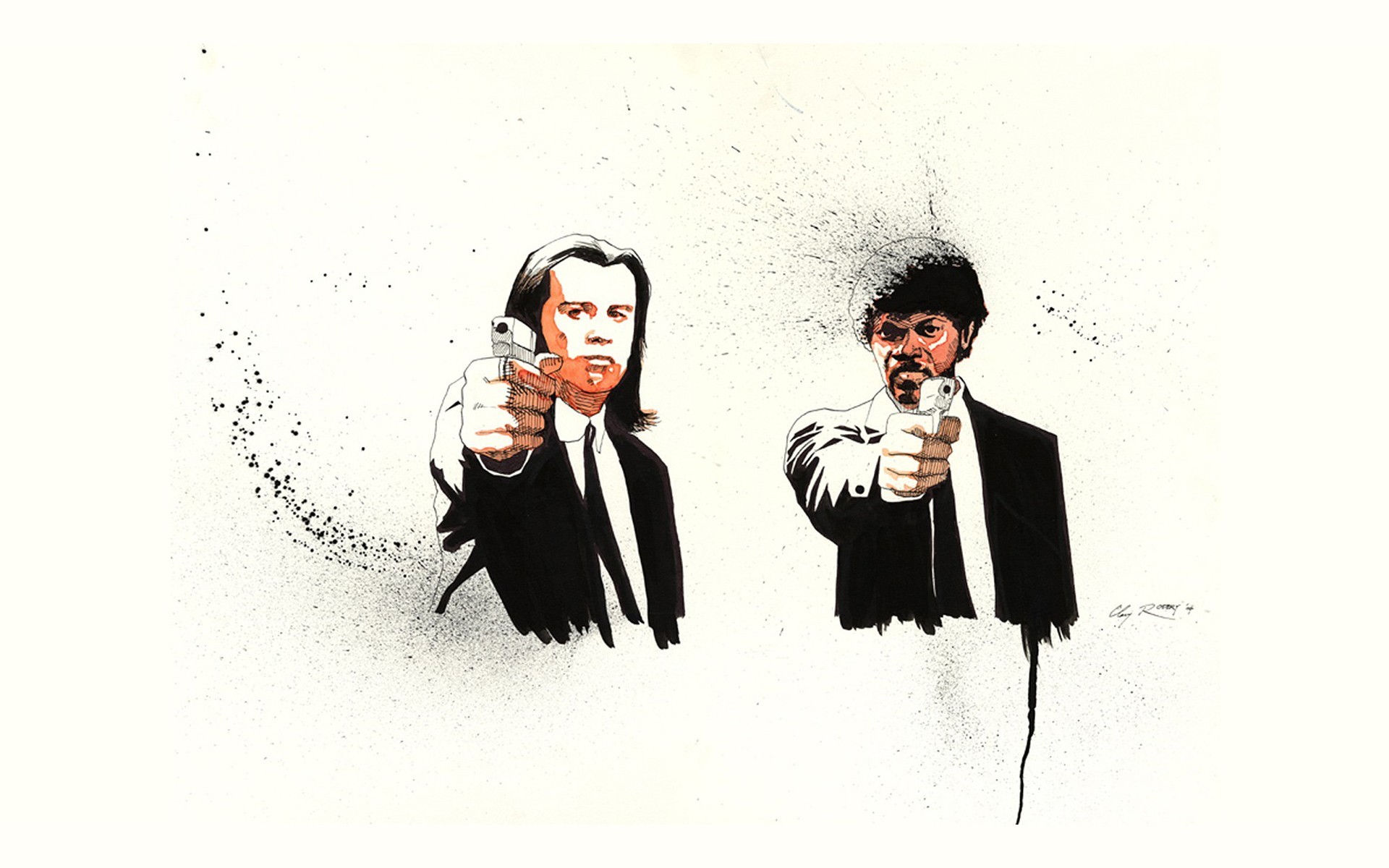 Pulp Fiction, Vincent Vega, Jules Winnfield, Illustrazione, Sfondo bianco, wallpaper 1920x1200