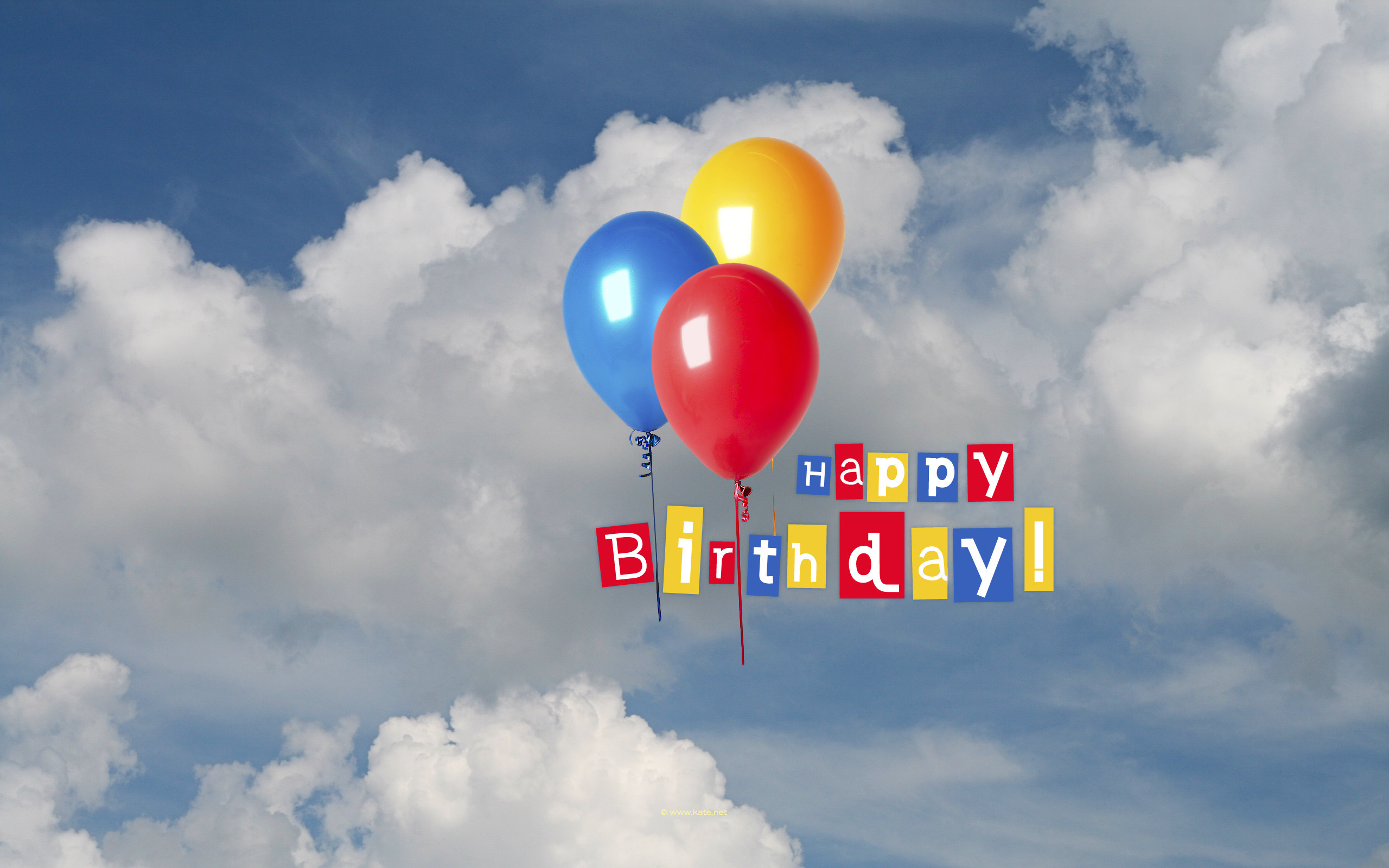 Happy Birthday, Palloncini, Cielo, Nuvole, 2K, sfondo desktop