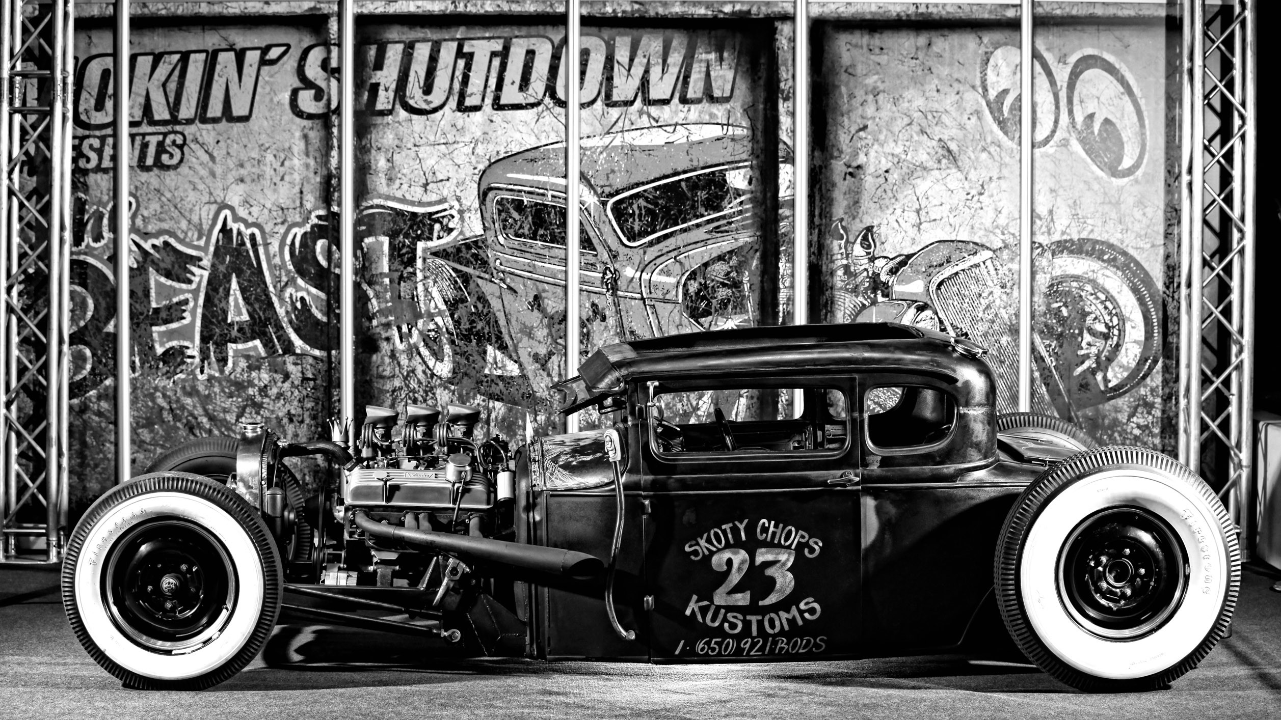 Hot rod, Rat rod, Bianco e nero, Auto custom, Full HD, sfondo per PC