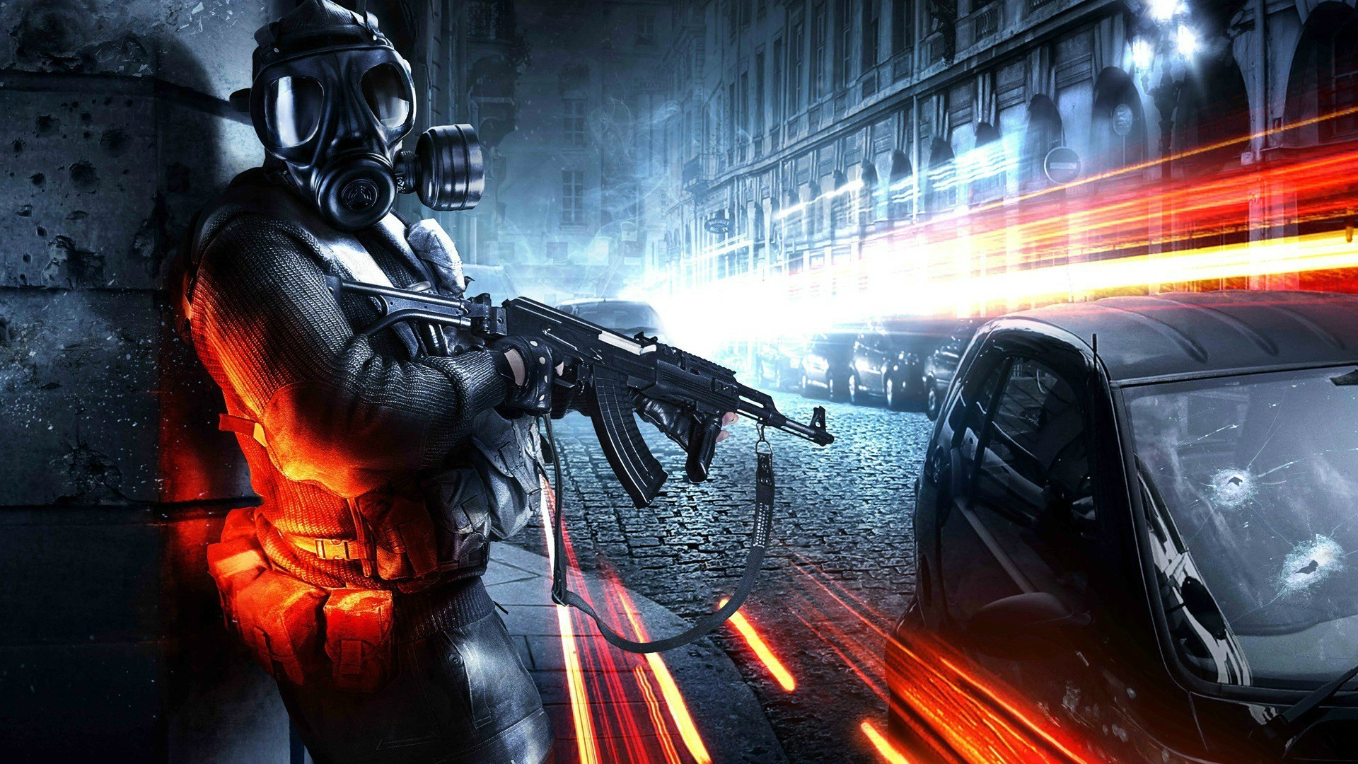 Battlefield 3, Soldato, Maschera antigas, Kalashnikov, Full HD, sfondo PC