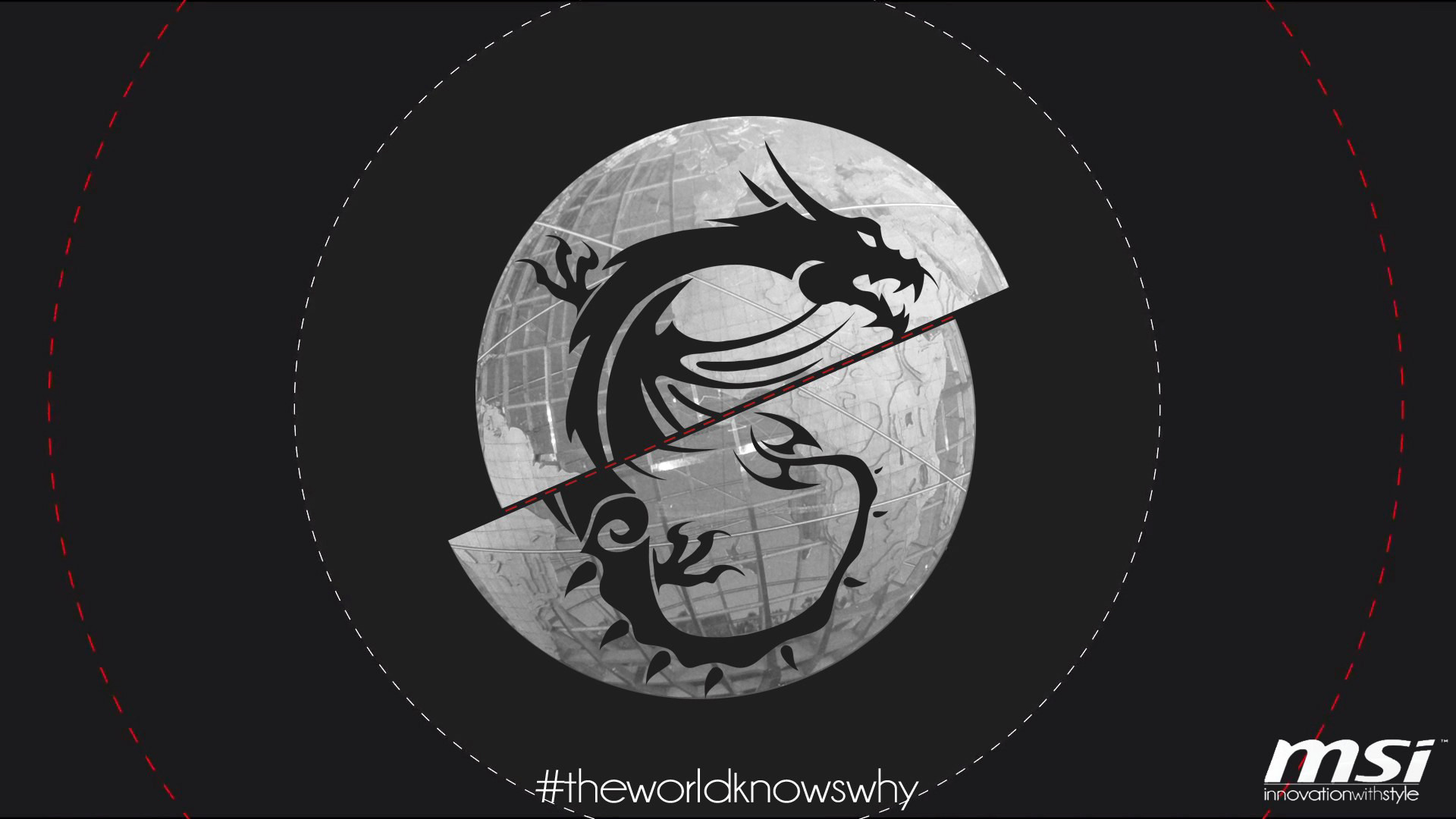 MSI, Drago, #theworldknowswhy, Cerchio, Sfondo scuro, 1920x1080, wallpaper desktop