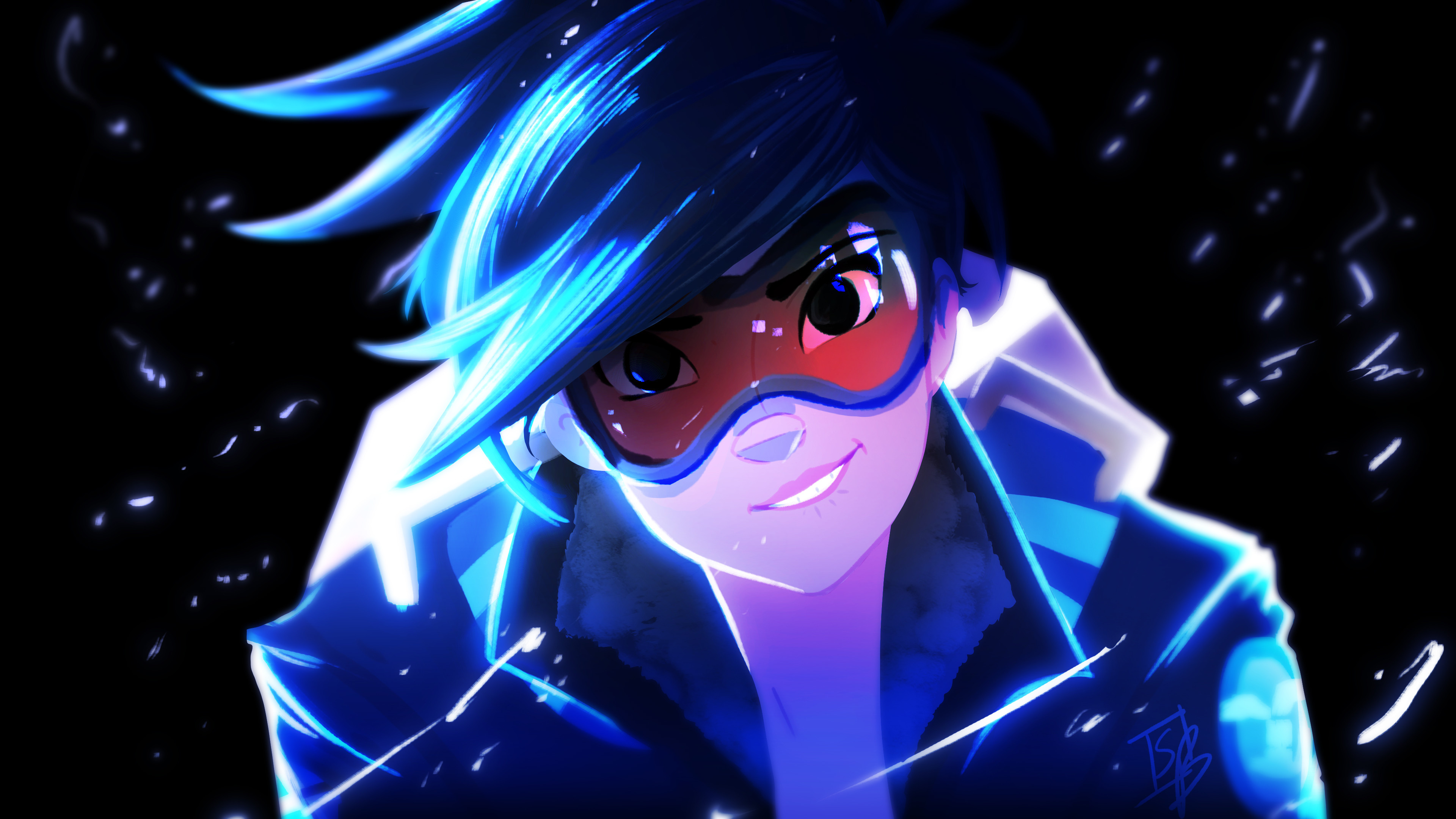 Overwatch, Tracer, Primo piano, Luce blu, 16:9 4K, sfondo widescreen