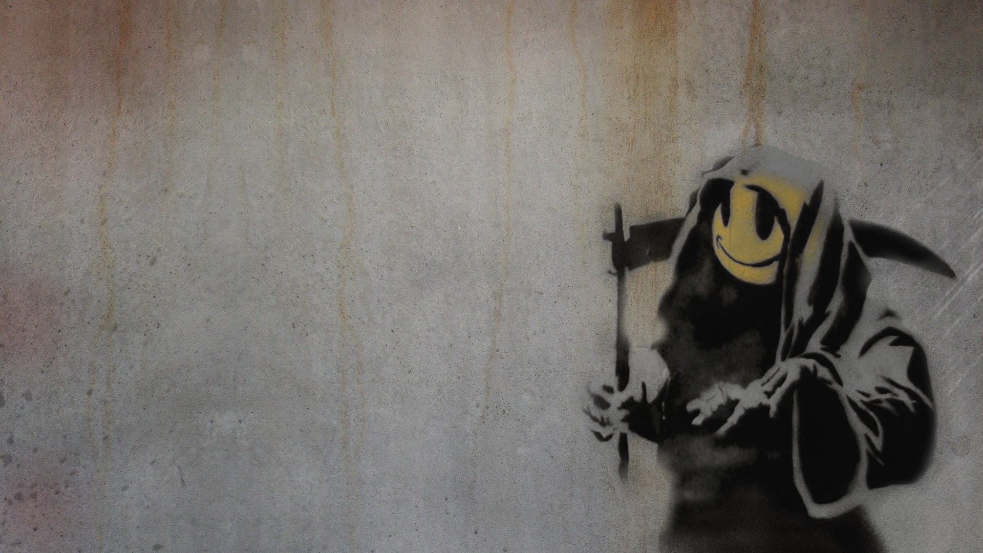 Banksy, Mietitore, Smile, Stencil, Muro, Full HD, sfondo per PC e portatile