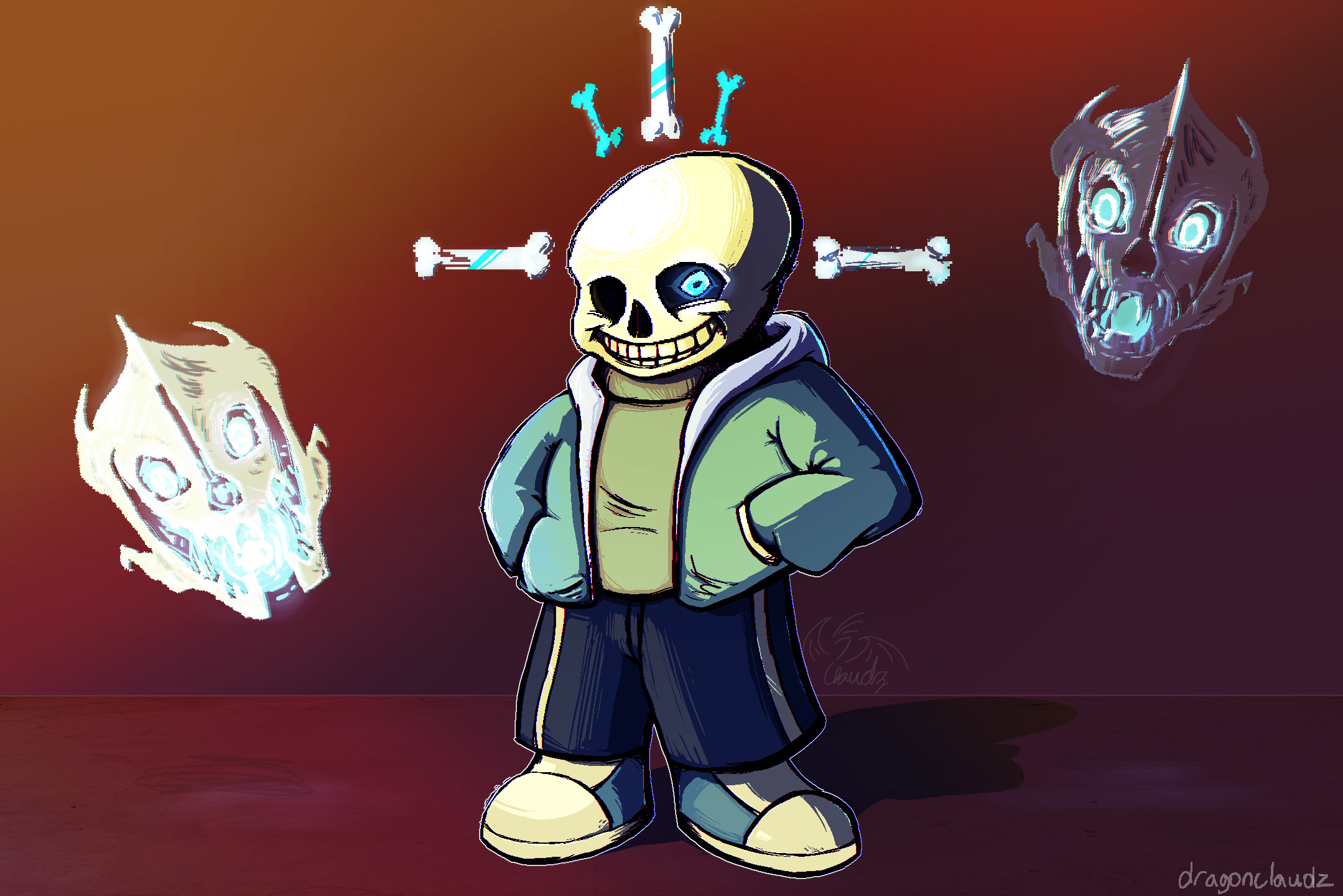 Sans, Undertale, Gaster Blaster, Ossa, Rosso, Full HD, sfondo per portatile
