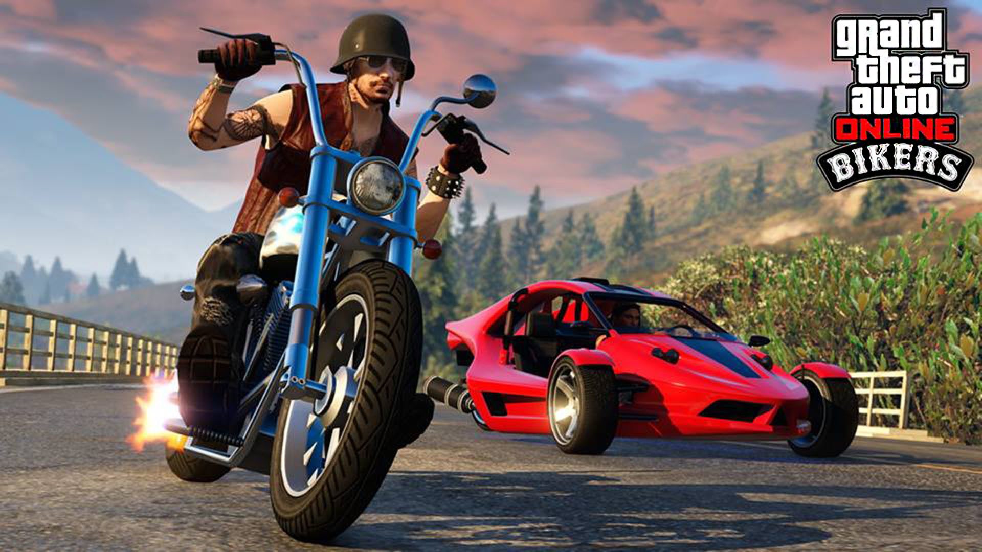 GTA Online, Bikers, Moto, Auto rossa, Full HD, sfondo per portatile