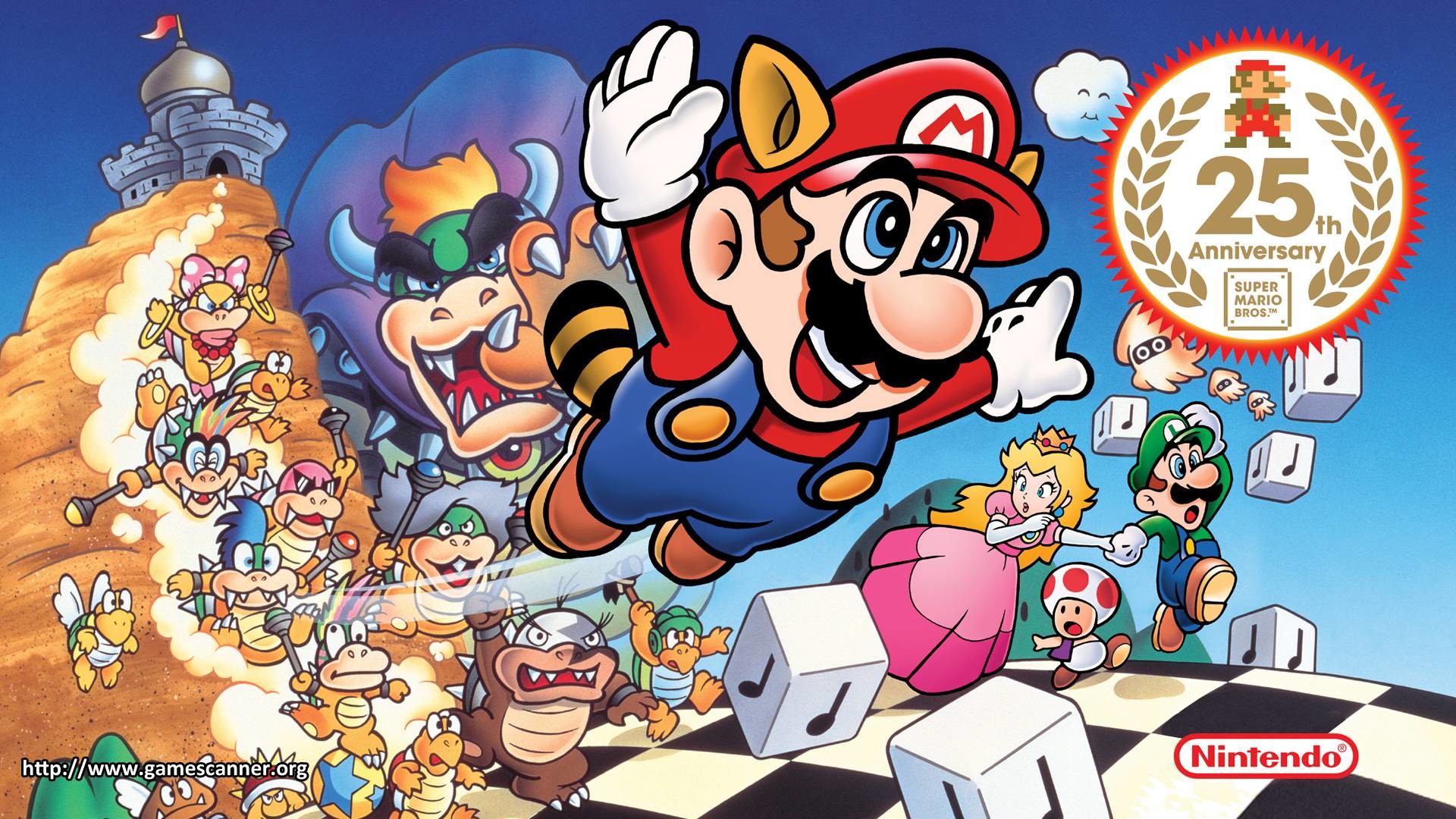 Super Mario Bros. 3, 25º anniversario, Mario Tanooki, Bowser, Nintendo, sfondo Full HD per portatile