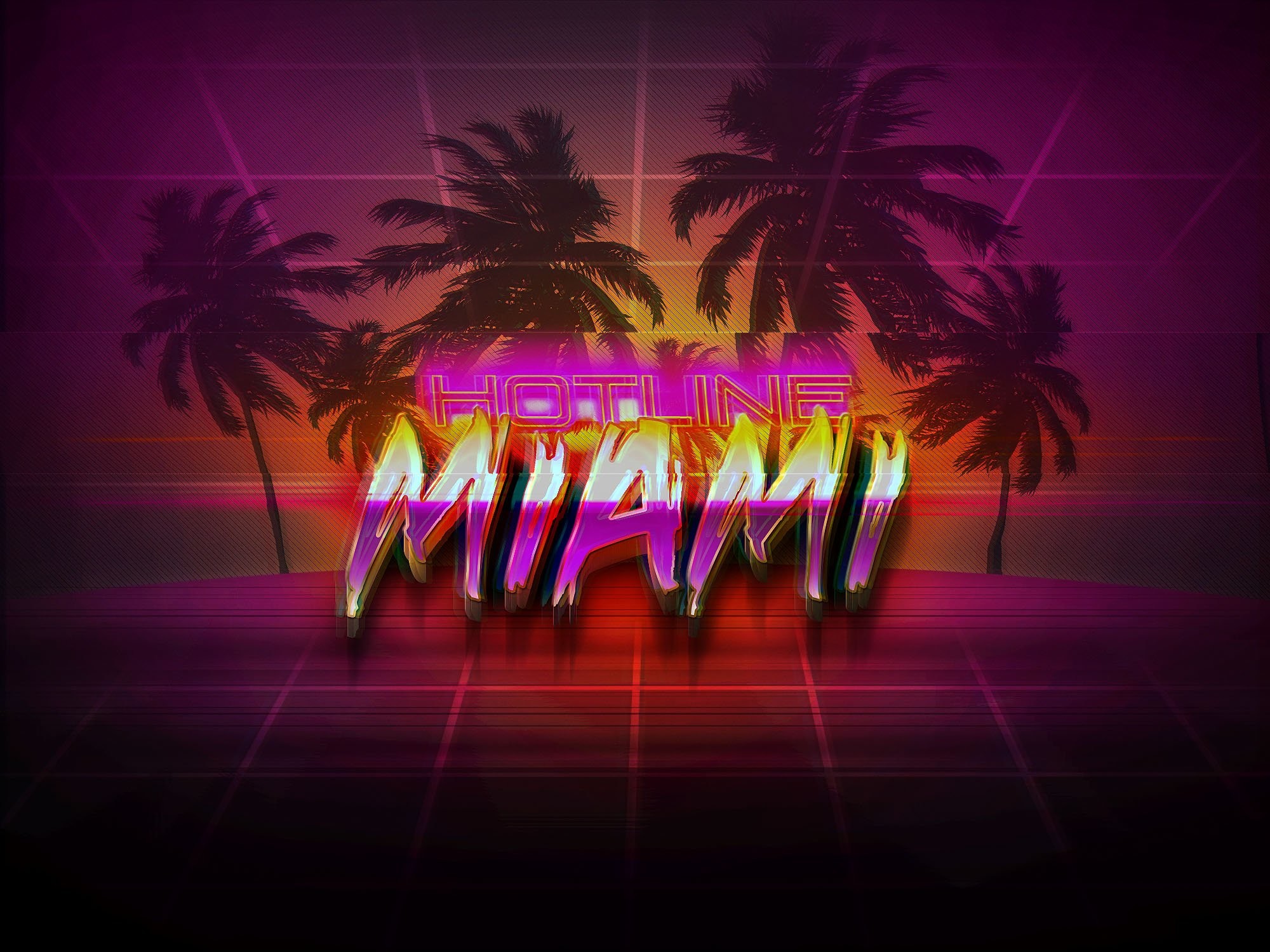 Hotline Miami, Synthwave, Palme, Neon, Full HD, schermata di blocco iPad