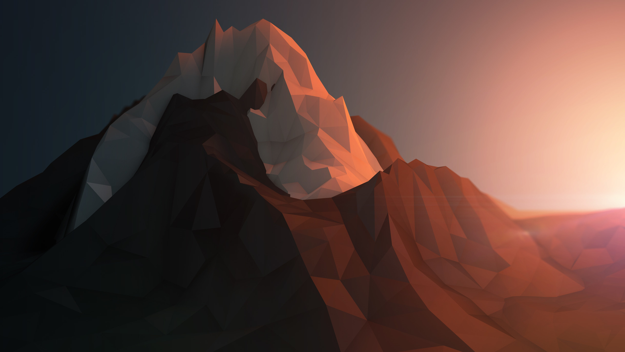 Low poly, Montagna, Tramonto, Marrone, 2K, wallpaper desktop