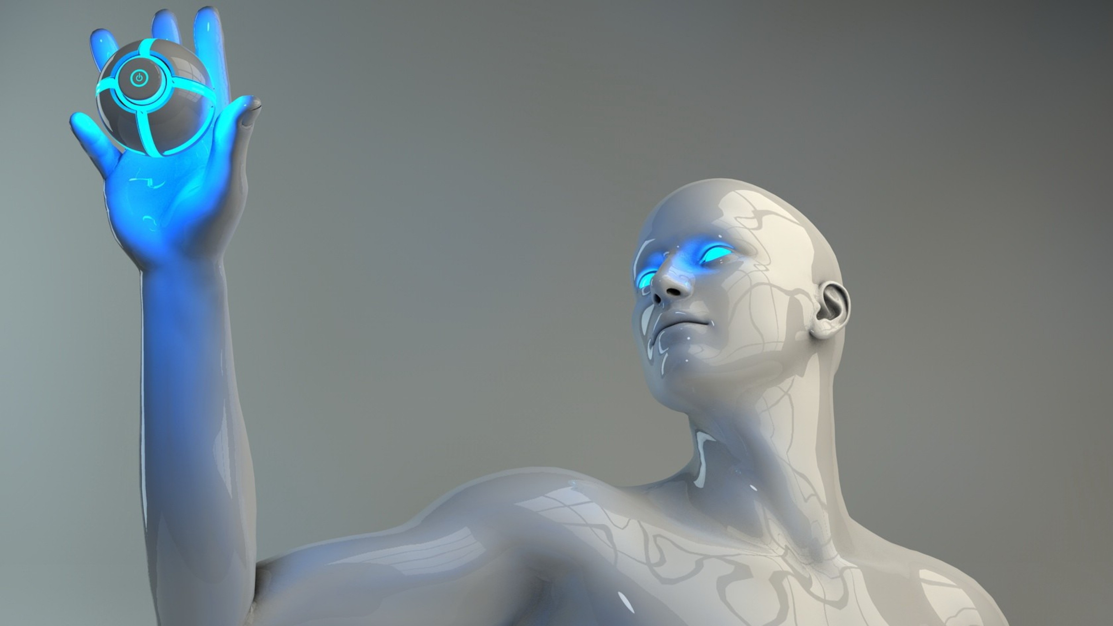 Androide, Ologramma, Rendering 3D, Blu, 3840x2160, sfondo per PC