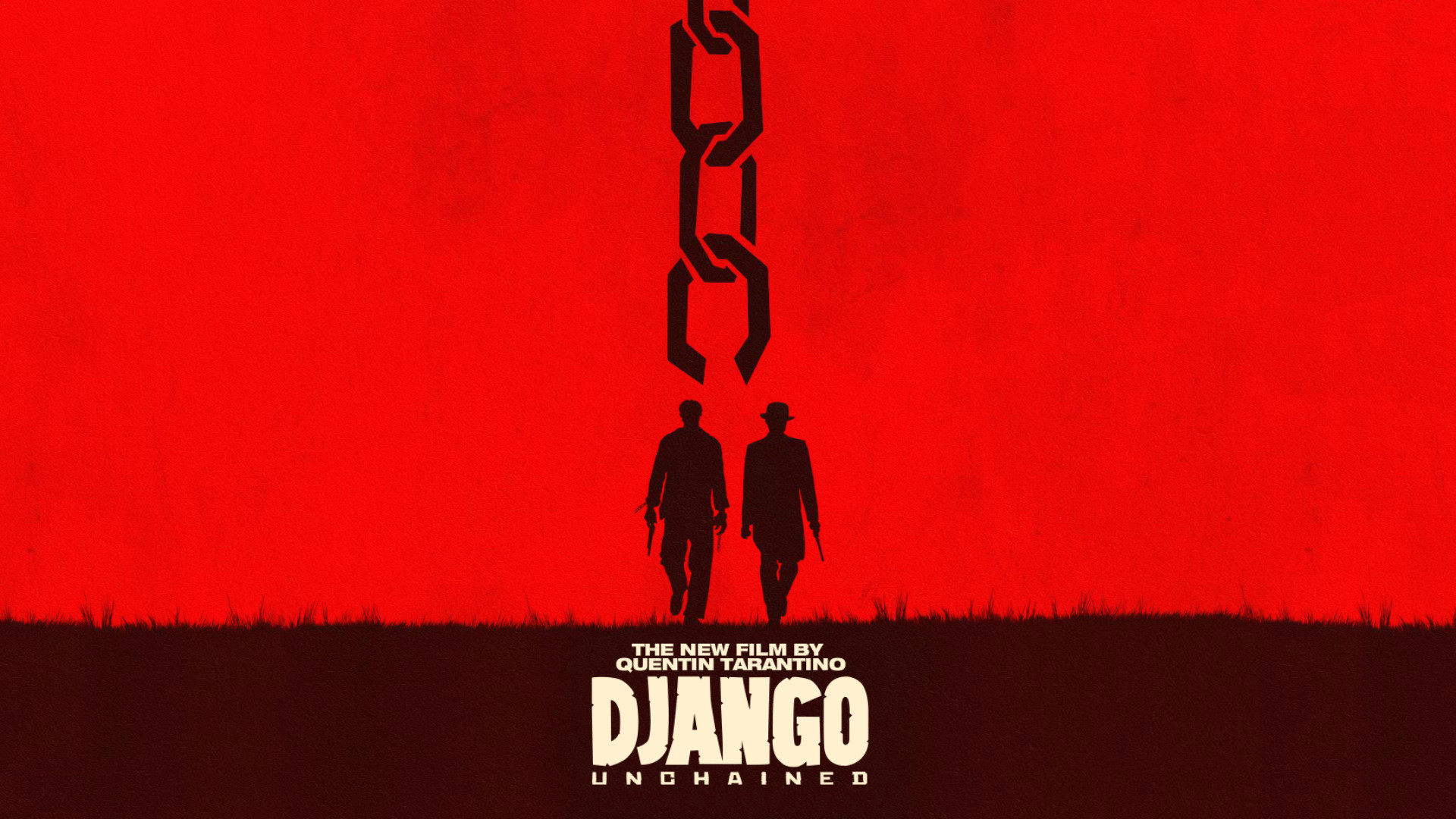 Django Unchained, Catena, Silhouette, Sfondo rosso, 1920x1080, wallpaper desktop