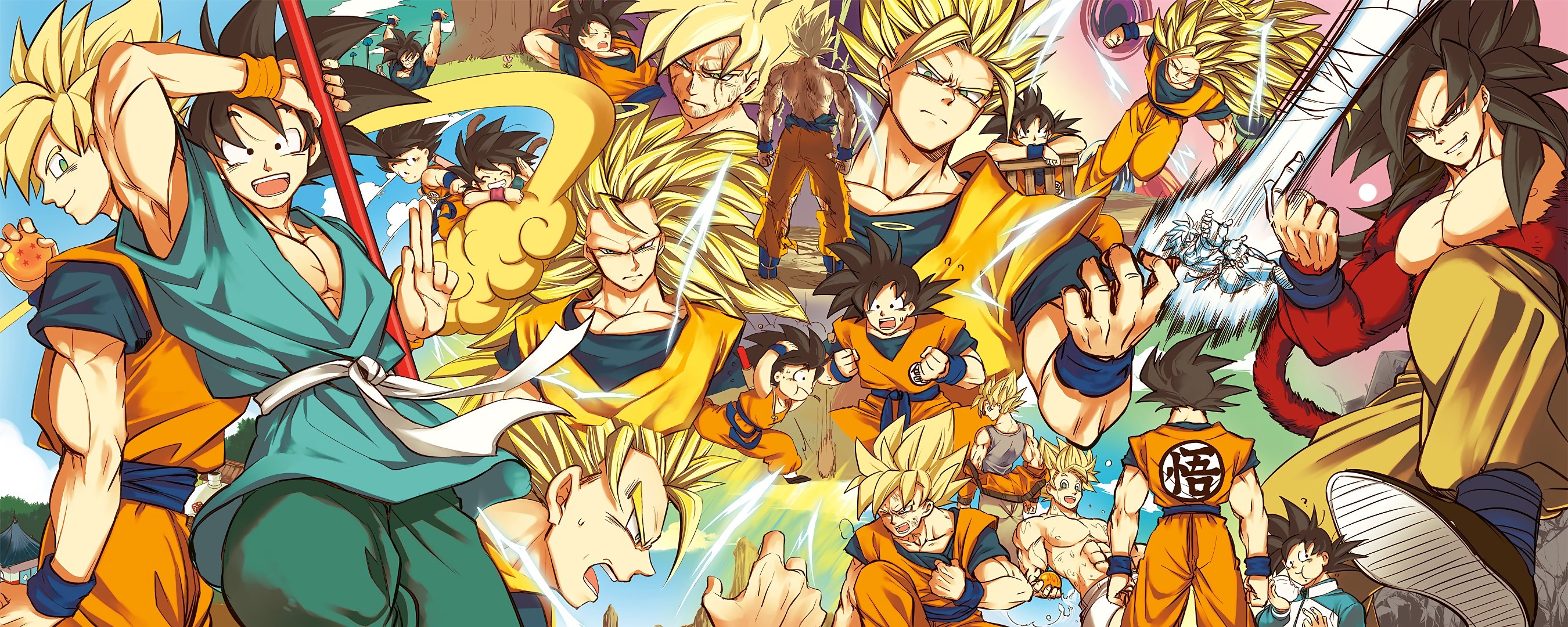 Goku, Trasformazioni di Goku, Dragon Ball, Collage, 2K, sfondo desktop
