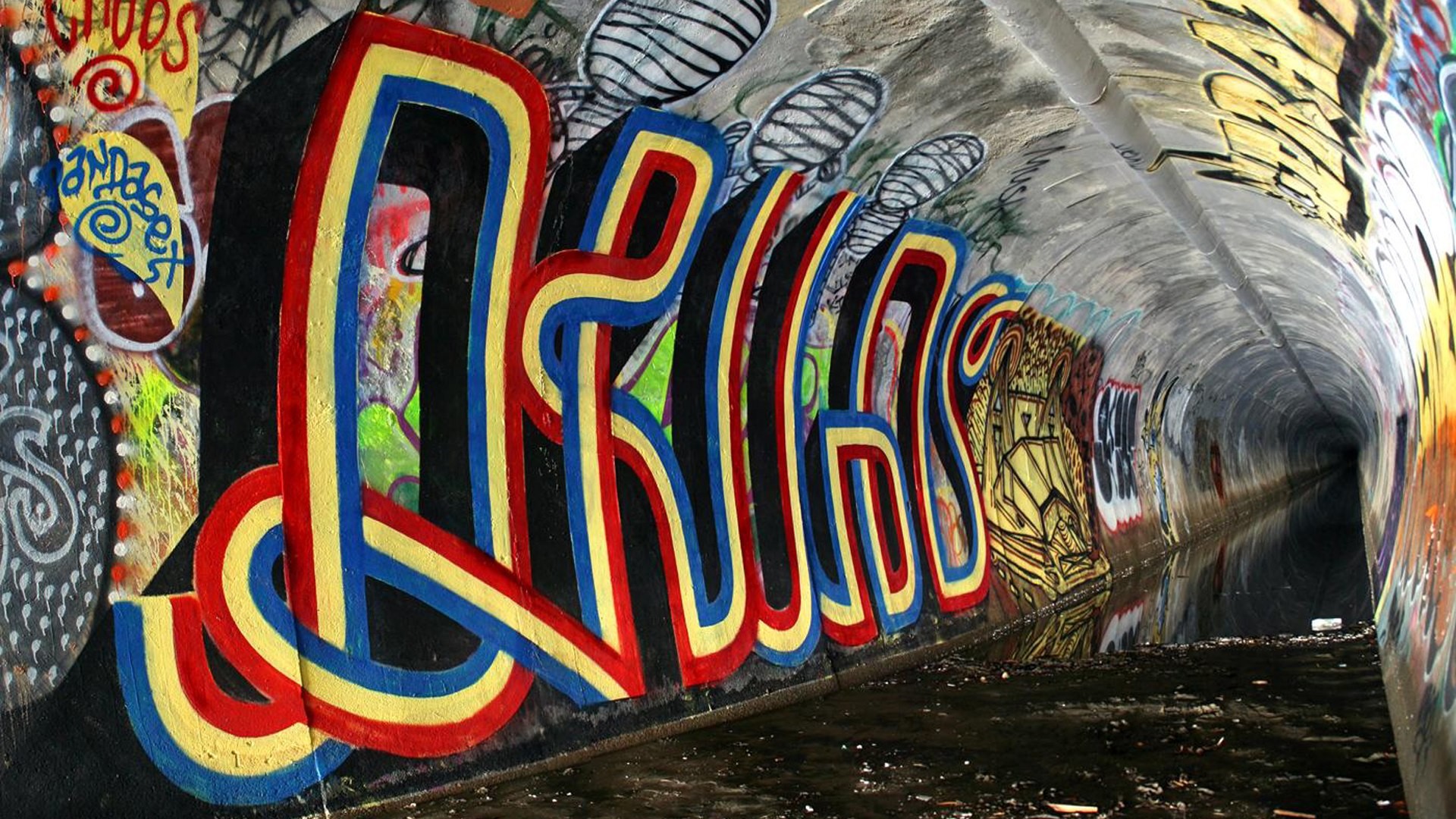 Graffiti, Tunnel, Lettering, Street art, 16:9 Full HD, wallpaper widescreen