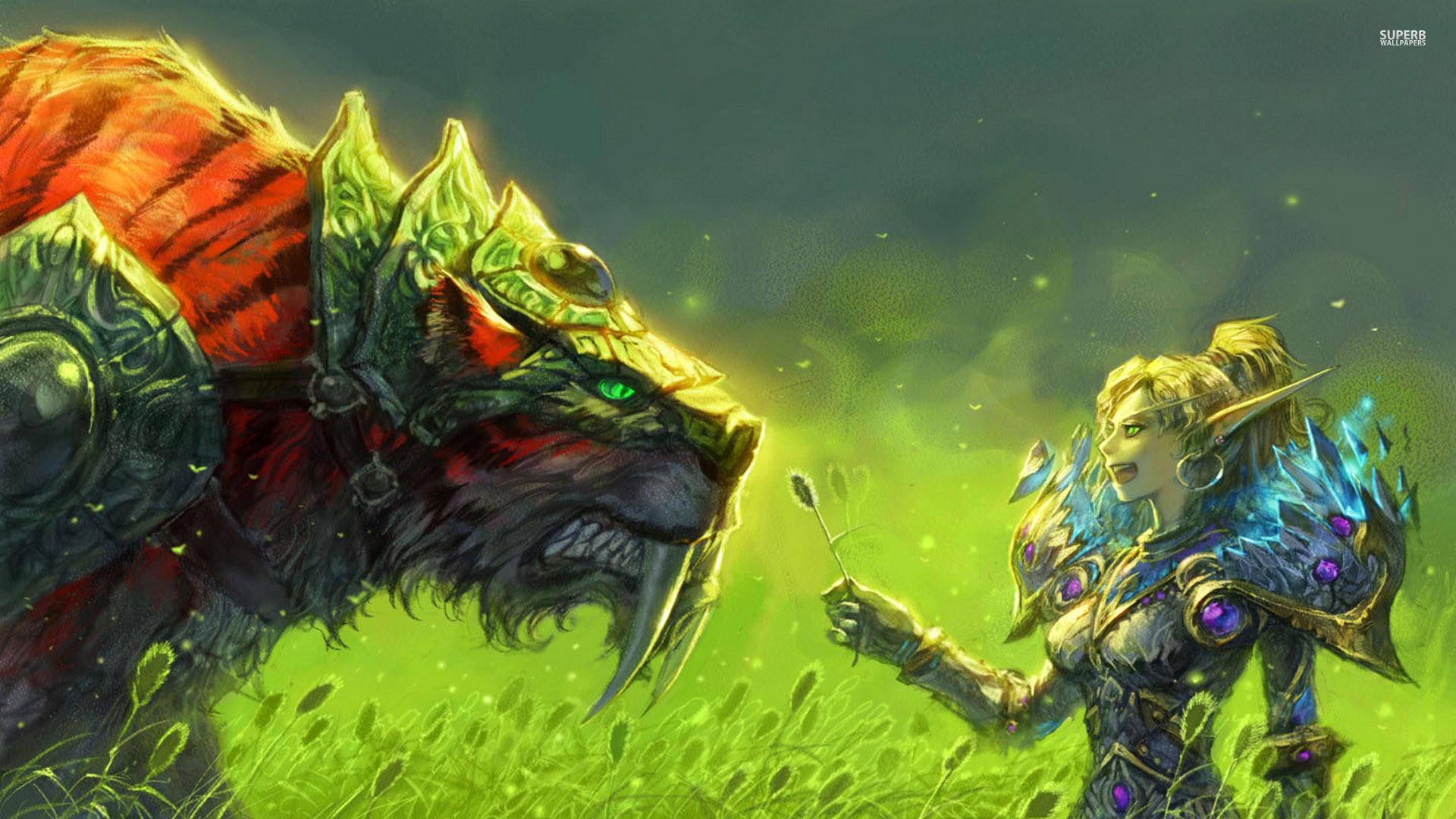 Elfa del sangue, World of Warcraft, Bestia, Erba, Verde, Full HD, sfondo Windows 11