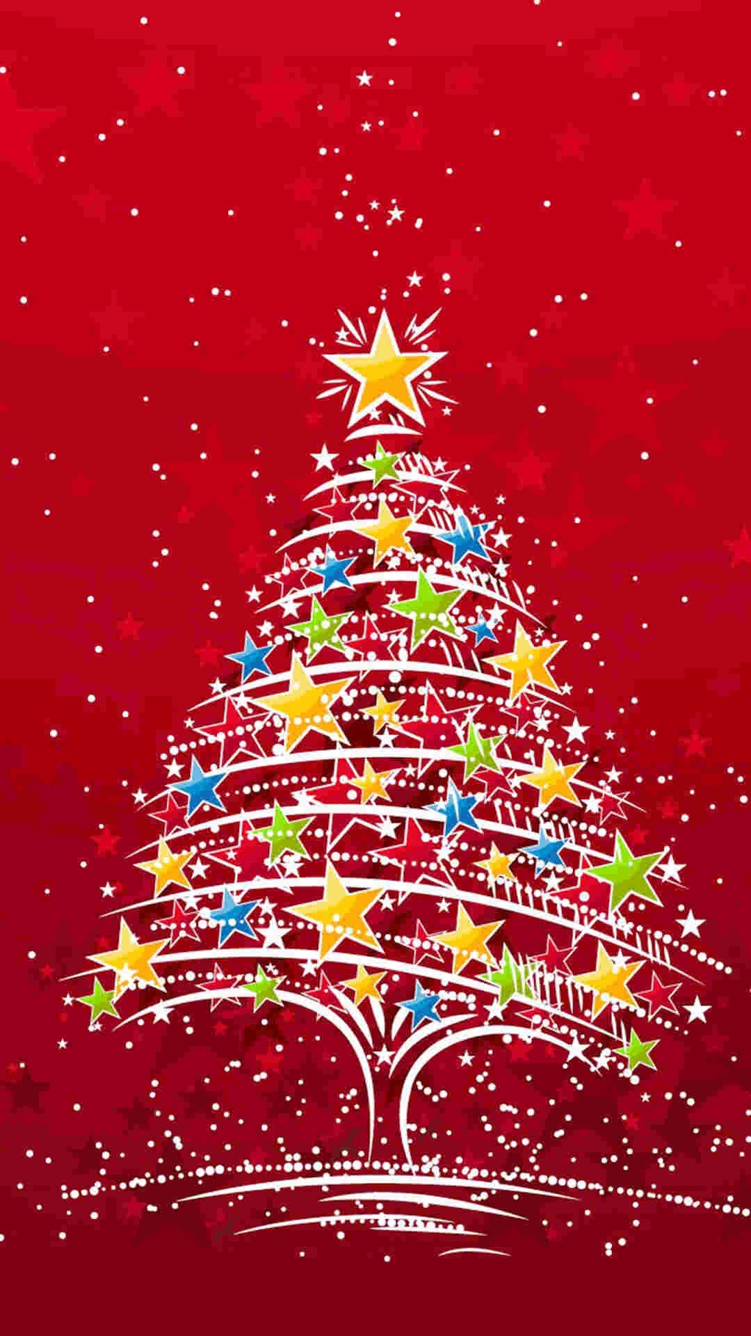 Albero di Natale, Stelle, Rosso, sfondo iPhone 4S