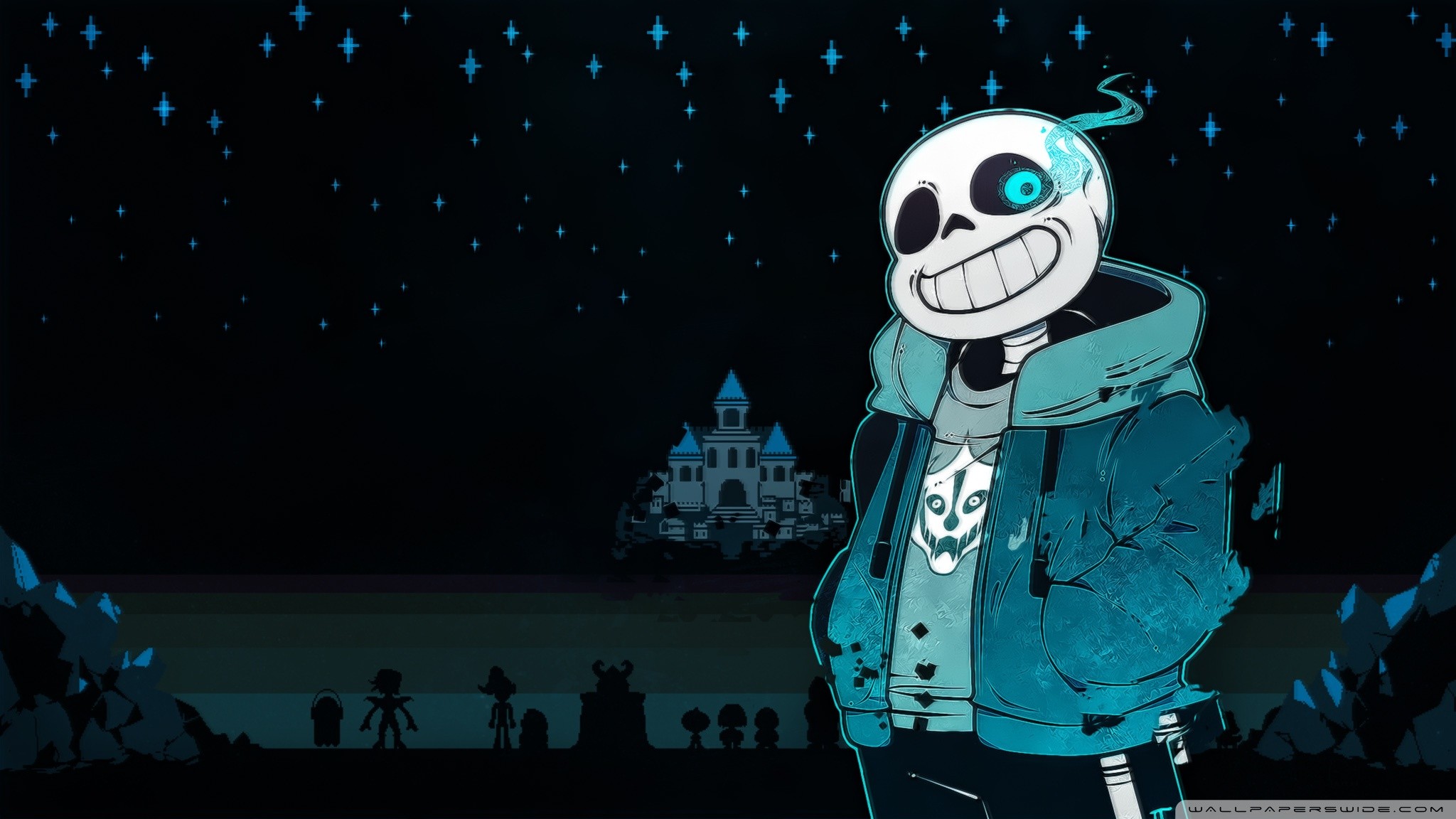 Sans, Undertale, Castello, Notte, Stelle, Full HD, sfondo Windows 11