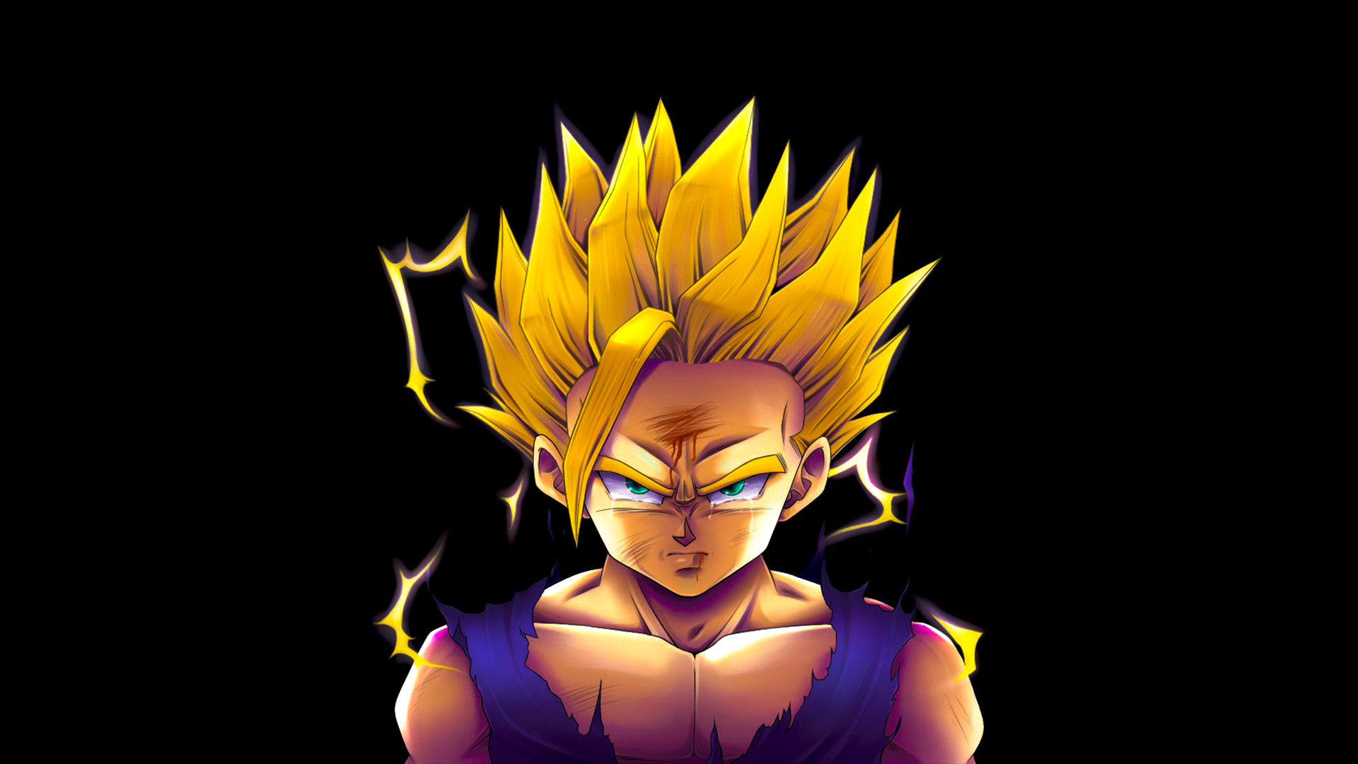Gohan, Super Saiyan 2, Sfondo nero, 1920x1080, wallpaper desktop