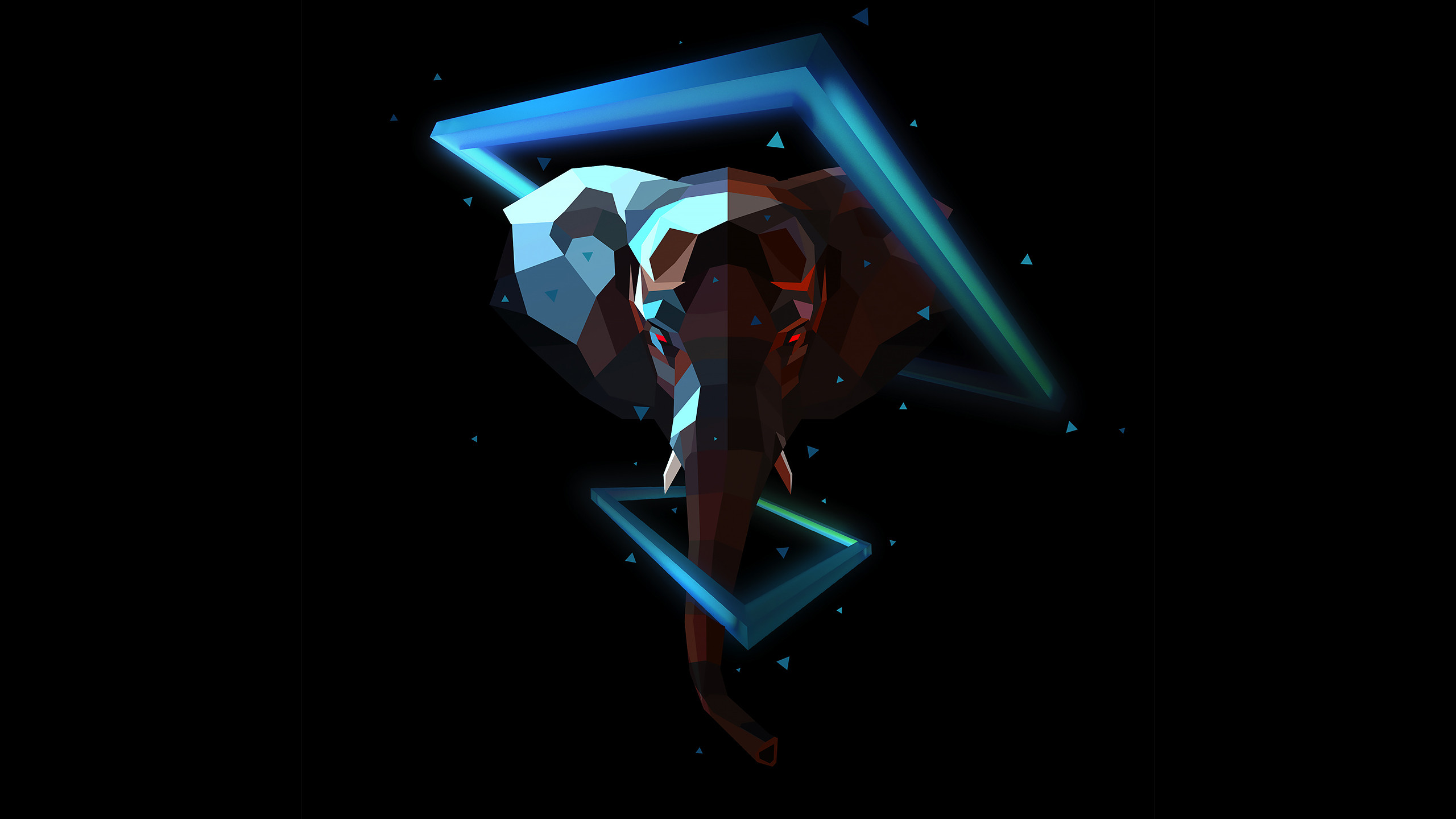 Elefante, Triangolo, Neon, Low poly, 2K, sfondo per PC