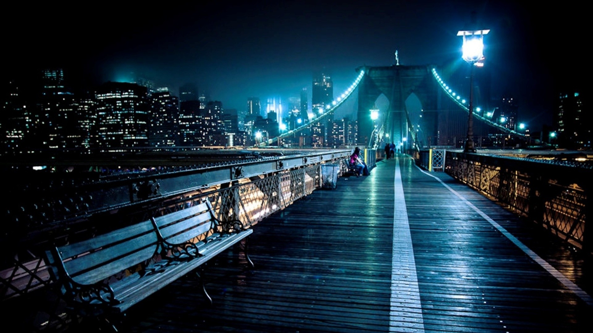 Ponte di Brooklyn, New York, Passerella, Notte, Full HD, sfondo per PC