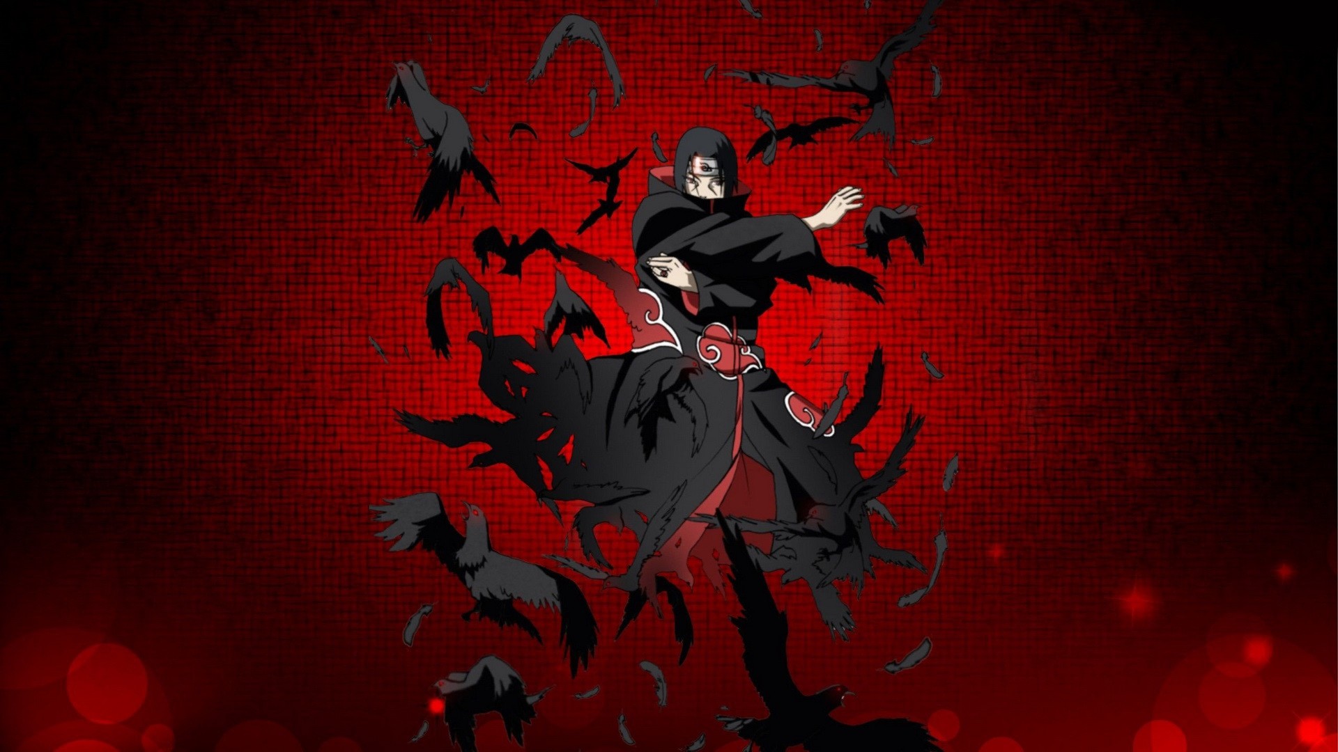 Itachi Uchiha, Akatsuki, Naruto Shippuden, Corvi, Rosso, Full HD 1080p, sfondo desktop