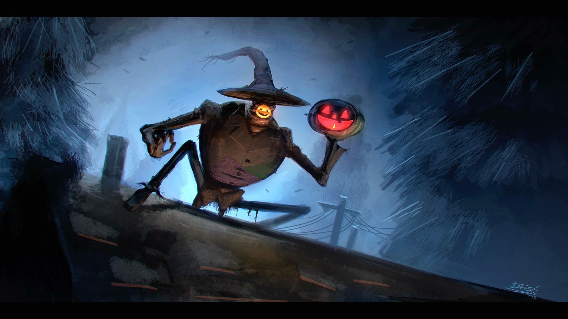 Gravity Falls, Spaventapasseri, Notte, Zucca, Full HD, wallpaper per PC