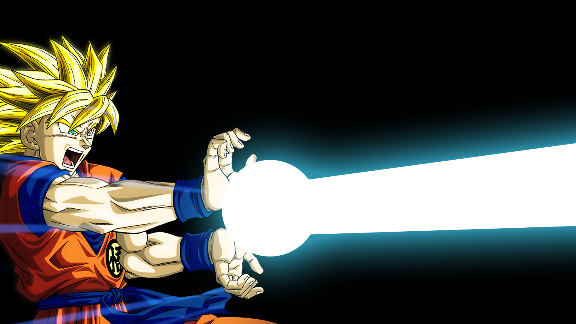 Son Goku, Super Saiyan, Kamehameha, Dragon Ball Z, Sfondo nero, 16:9 Full HD, wallpaper widescreen