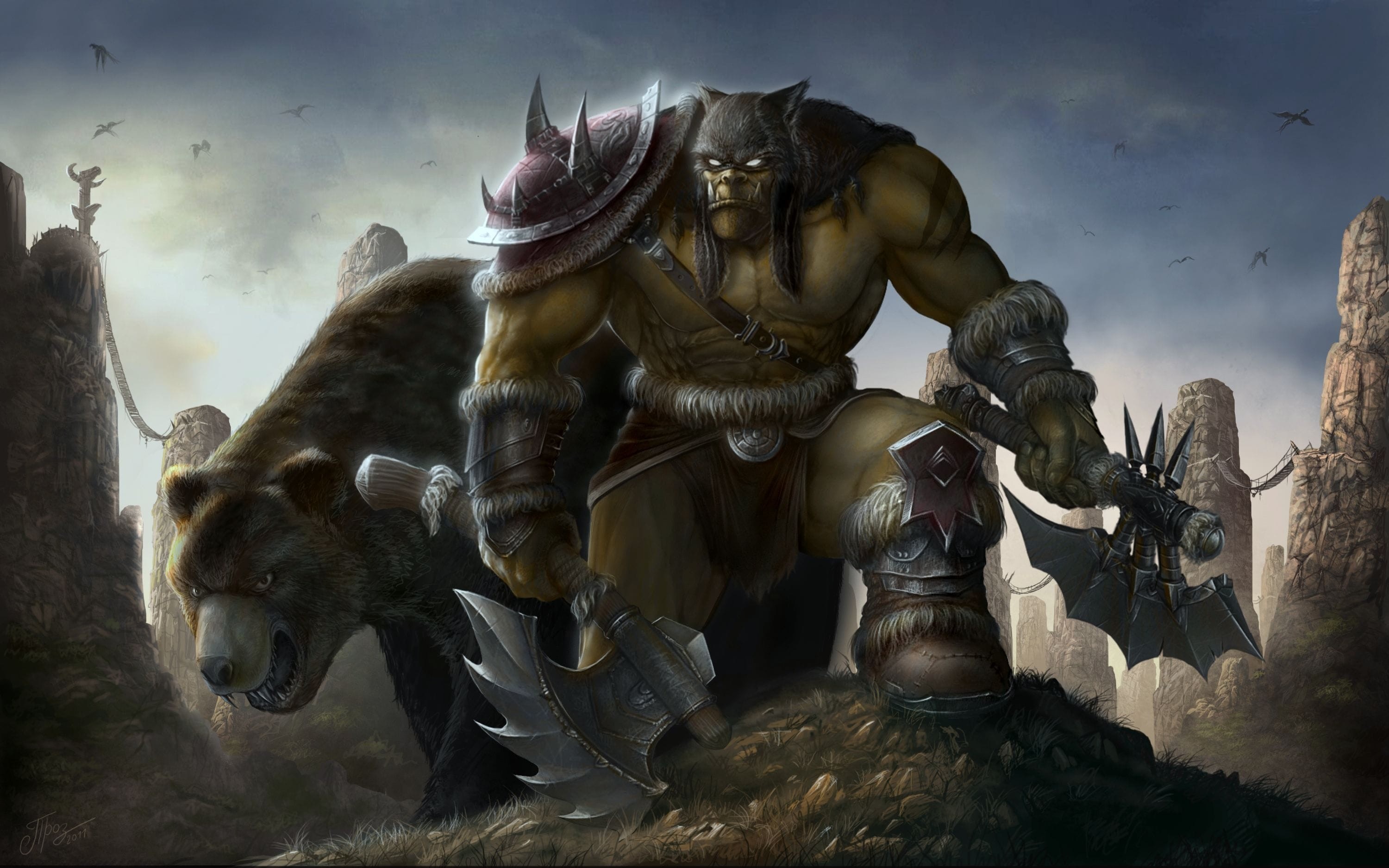 World of Warcraft, Rexxar, Orco, Orso, Ascia, 2K, sfondo Windows 11