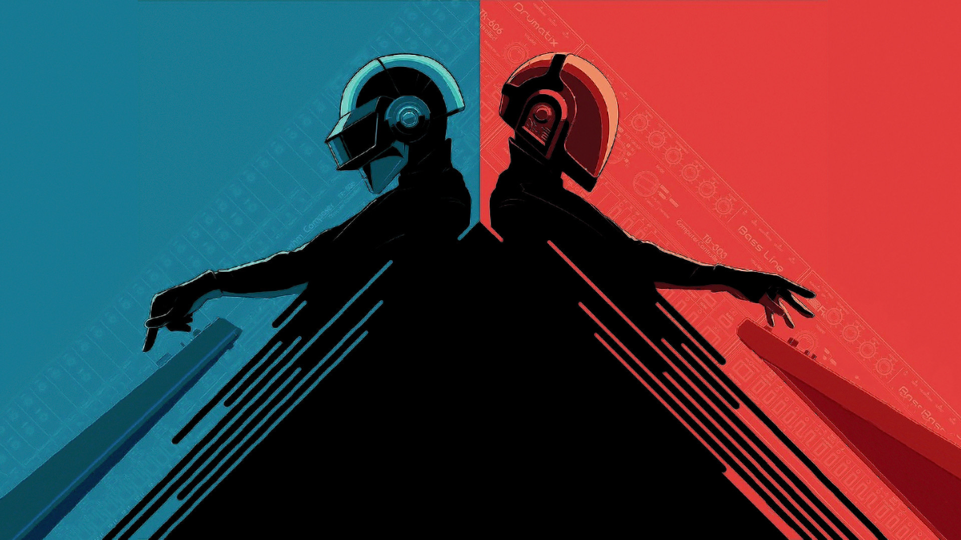 Daft Punk, Silhouette, Blu e rosso, DJ, Full HD, wallpaper per PC