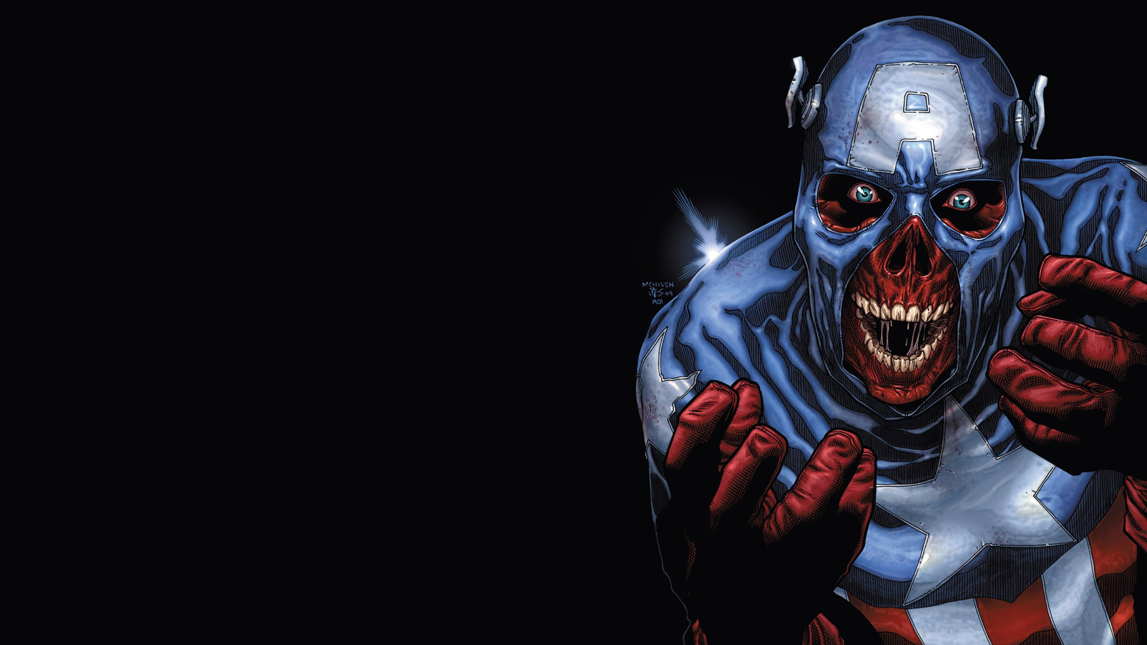 Capitan America, Marvel Zombies, Zombie, Sfondo nero, 16:9 4K, wallpaper widescreen