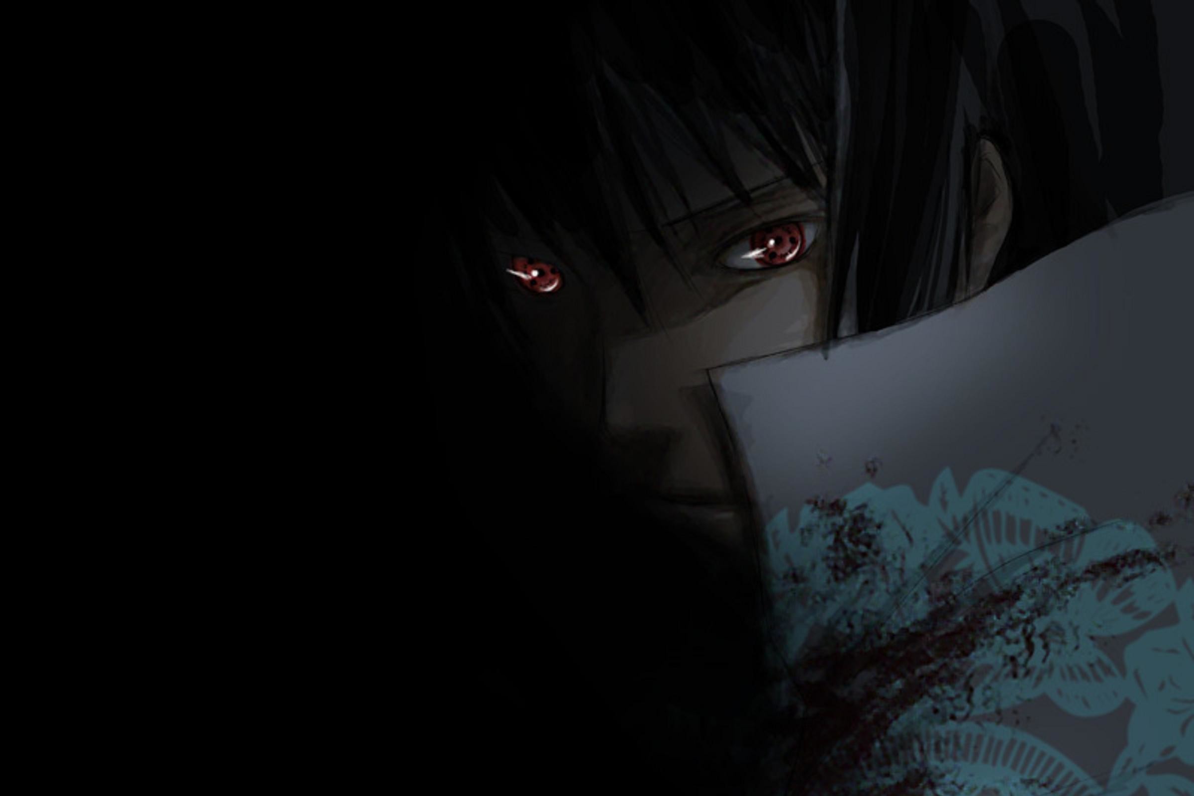 Sasuke Uchiha, Sharingan, Sfondo nero, Full HD, wallpaper per PC