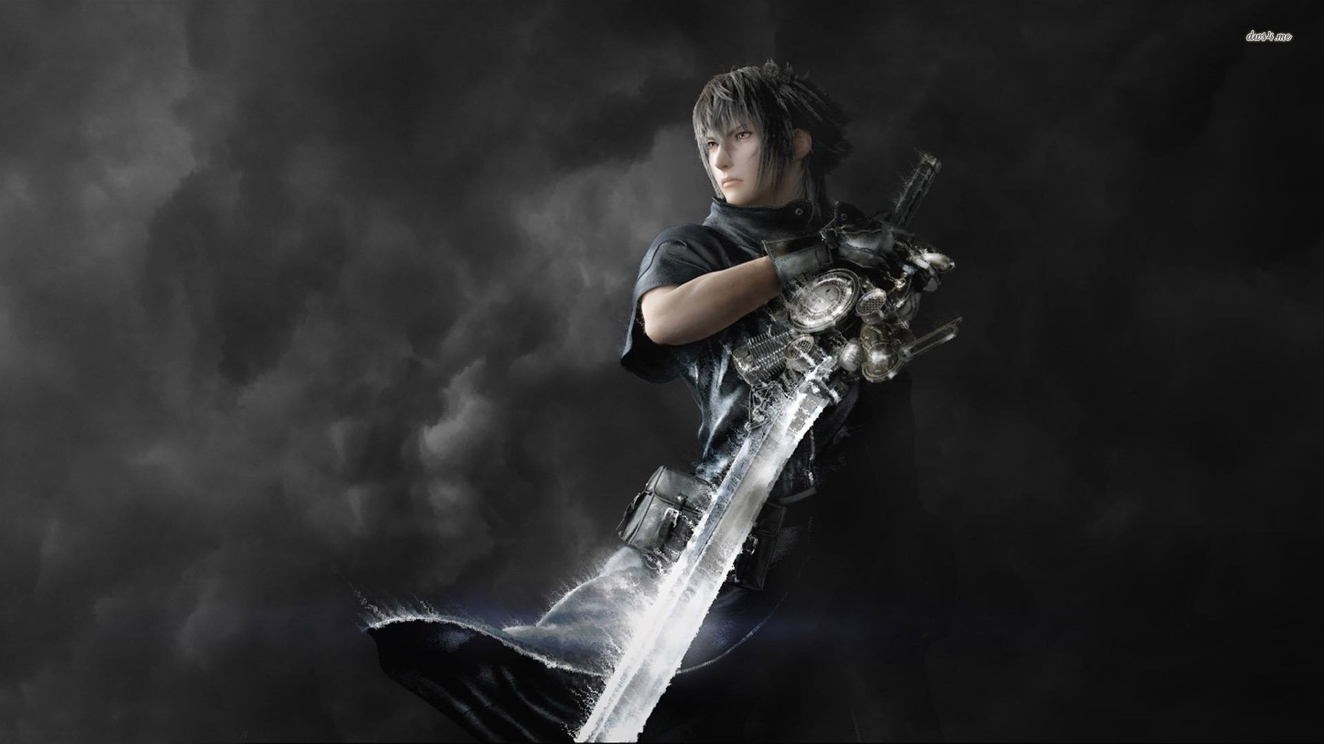 Noctis Lucis Caelum, Final Fantasy XV, Spada, Bianco e nero, Full HD, wallpaper per PC