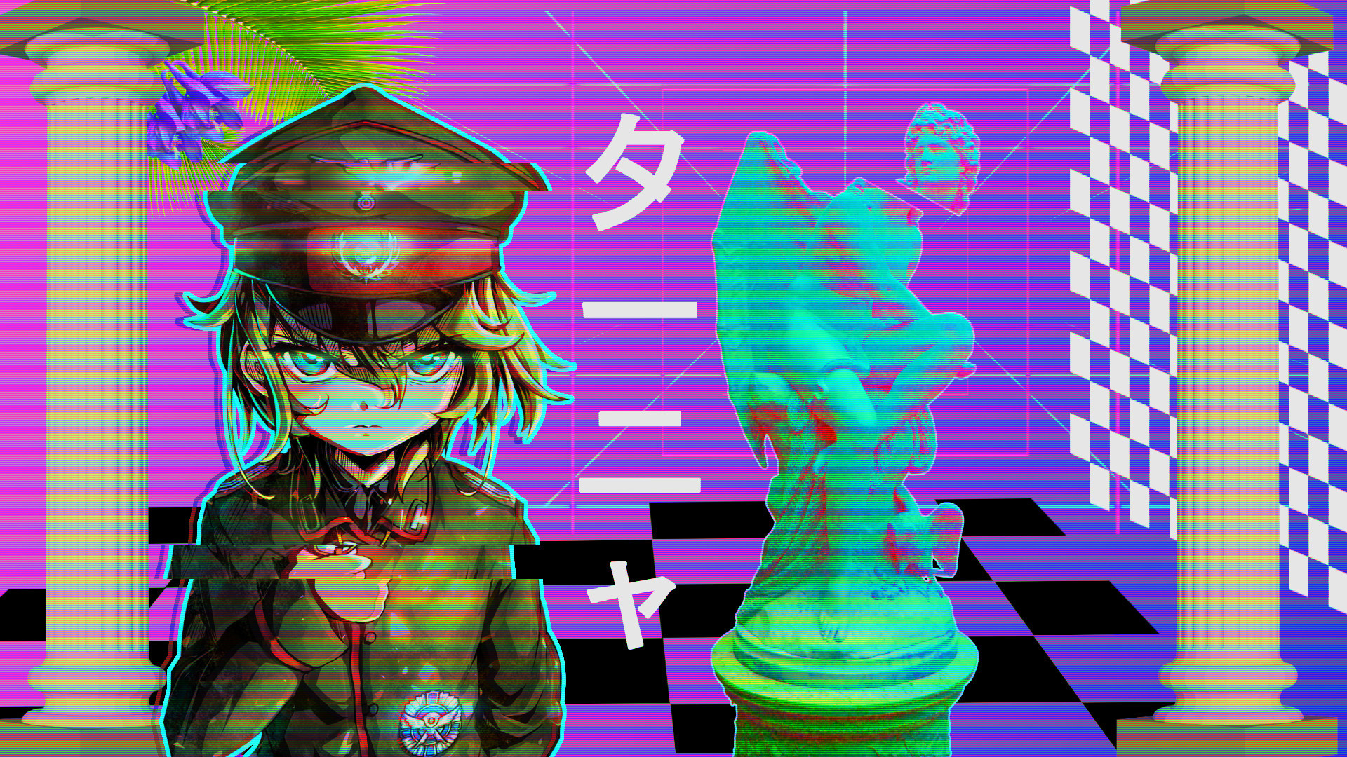 Tanya Degurechaff, Saga of Tanya the Evil, Vaporwave, Statua, Scacchiera, sfondo per portatile
