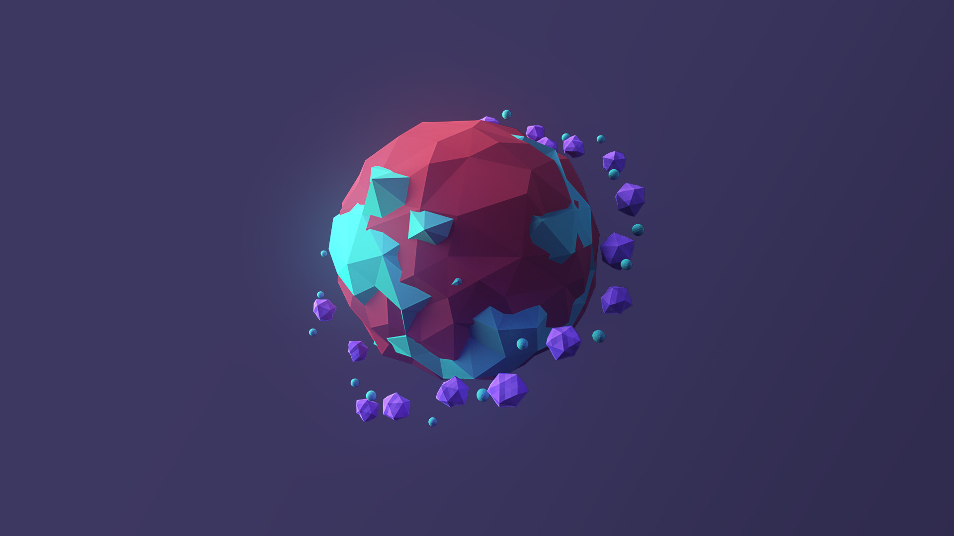 Low poly, Pianeta, Viola, 3D, 16:9 Full HD, sfondo widescreen