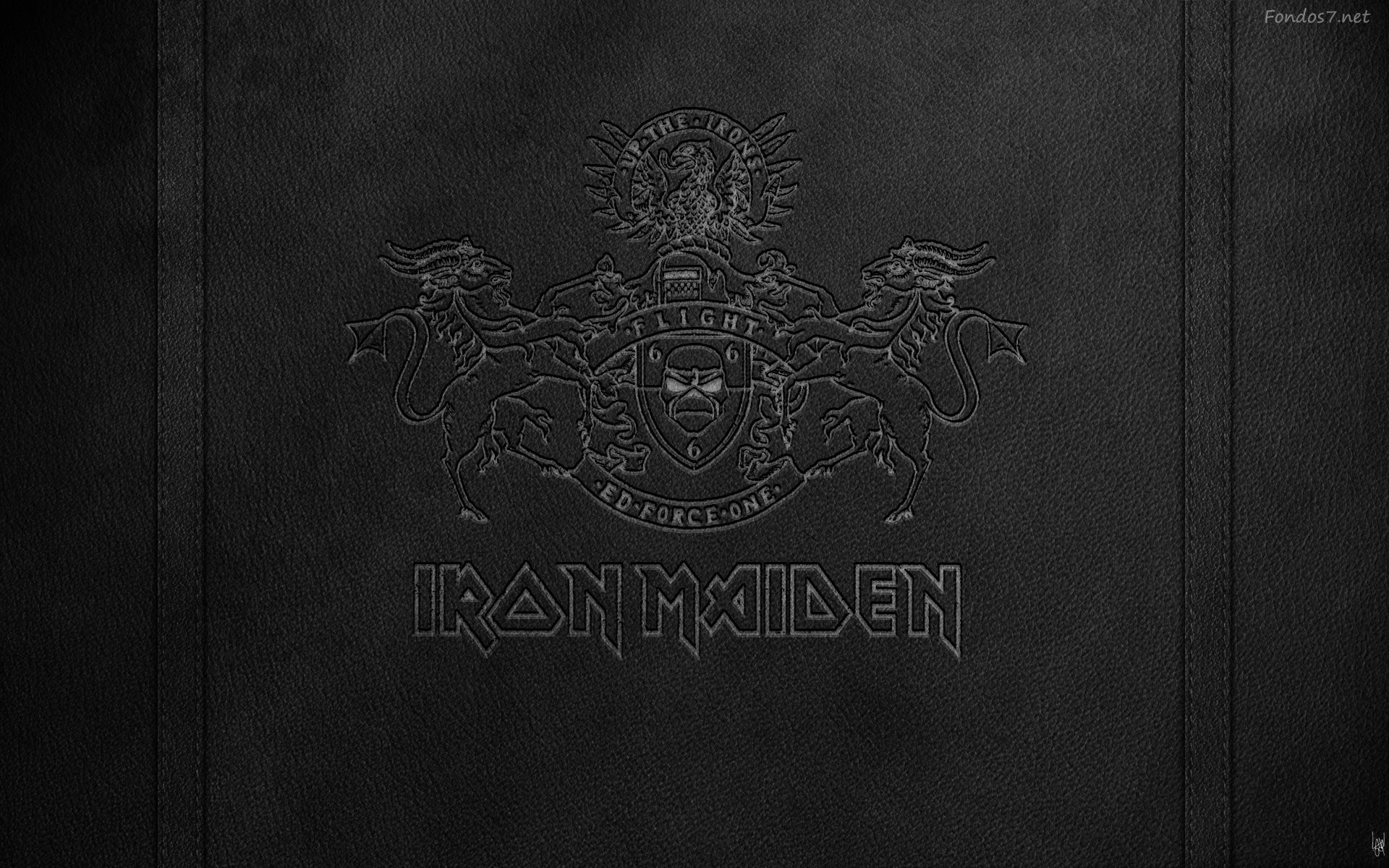 Iron Maiden, Logo, Stemma, Pelle nera, Toni scuri, 16:10 Full HD, sfondo widescreen