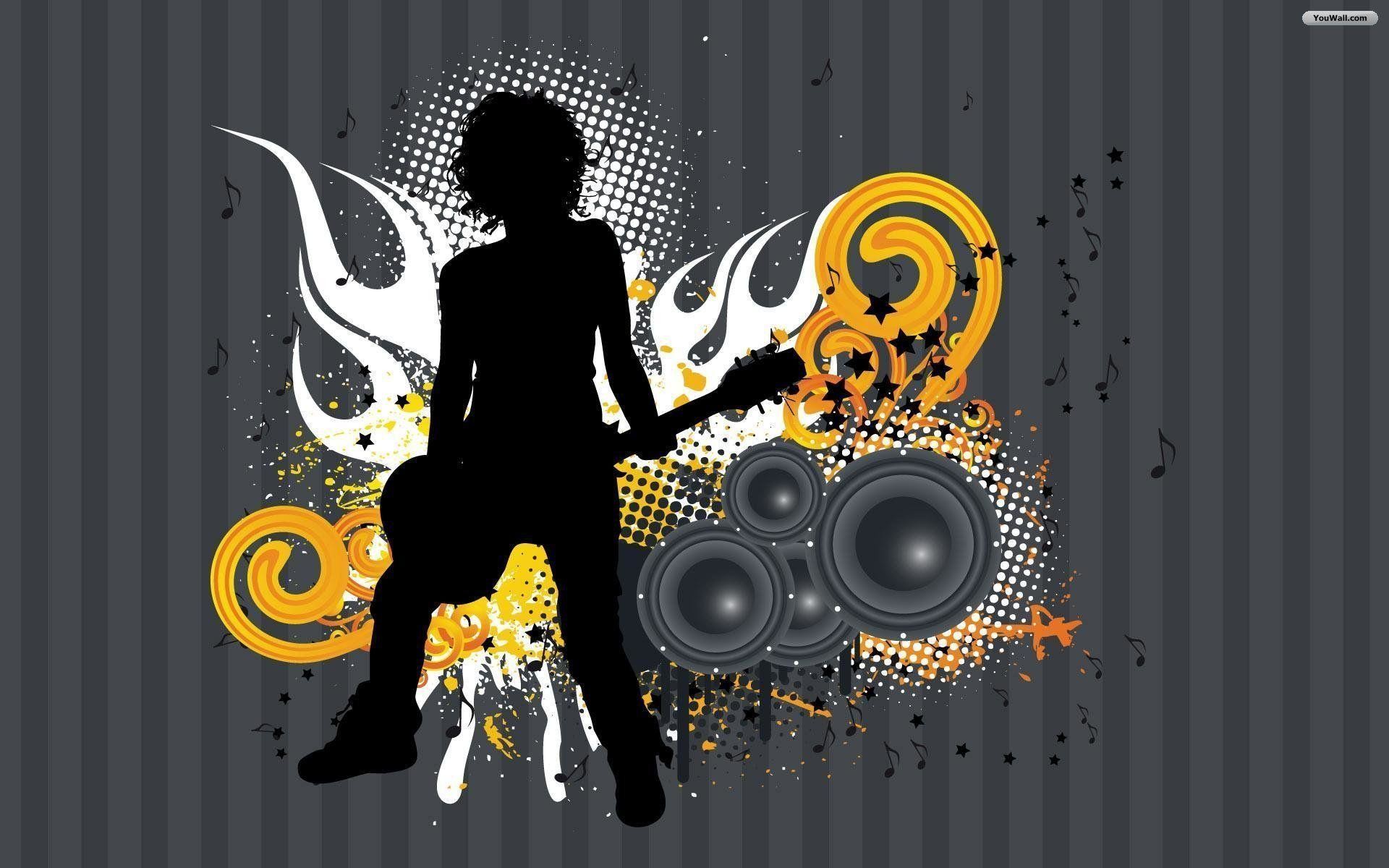 Silhouette, Chitarrista, Casse, Illustrazione, Full HD, sfondo per PC e portatile