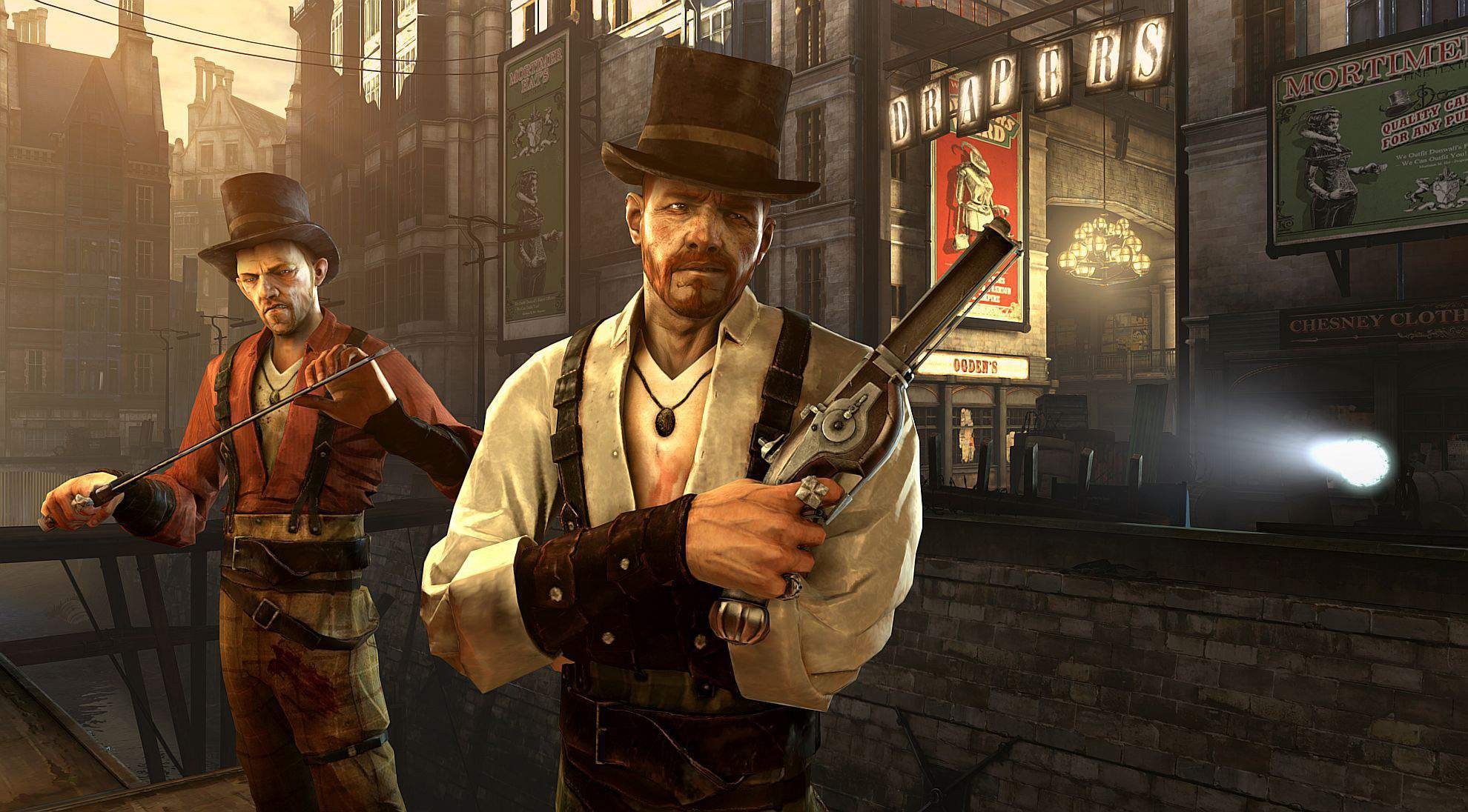 Dishonored, Gang, Scena di gioco, Pistola, Full HD, sfondo per portatile