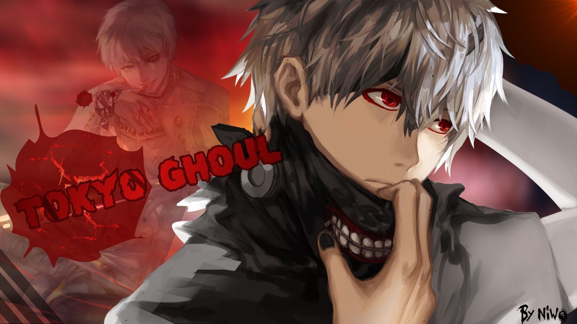 Ken Kaneki, Tokyo Ghoul, Maschera, Logo, Rosso, Full HD, sfondo desktop
